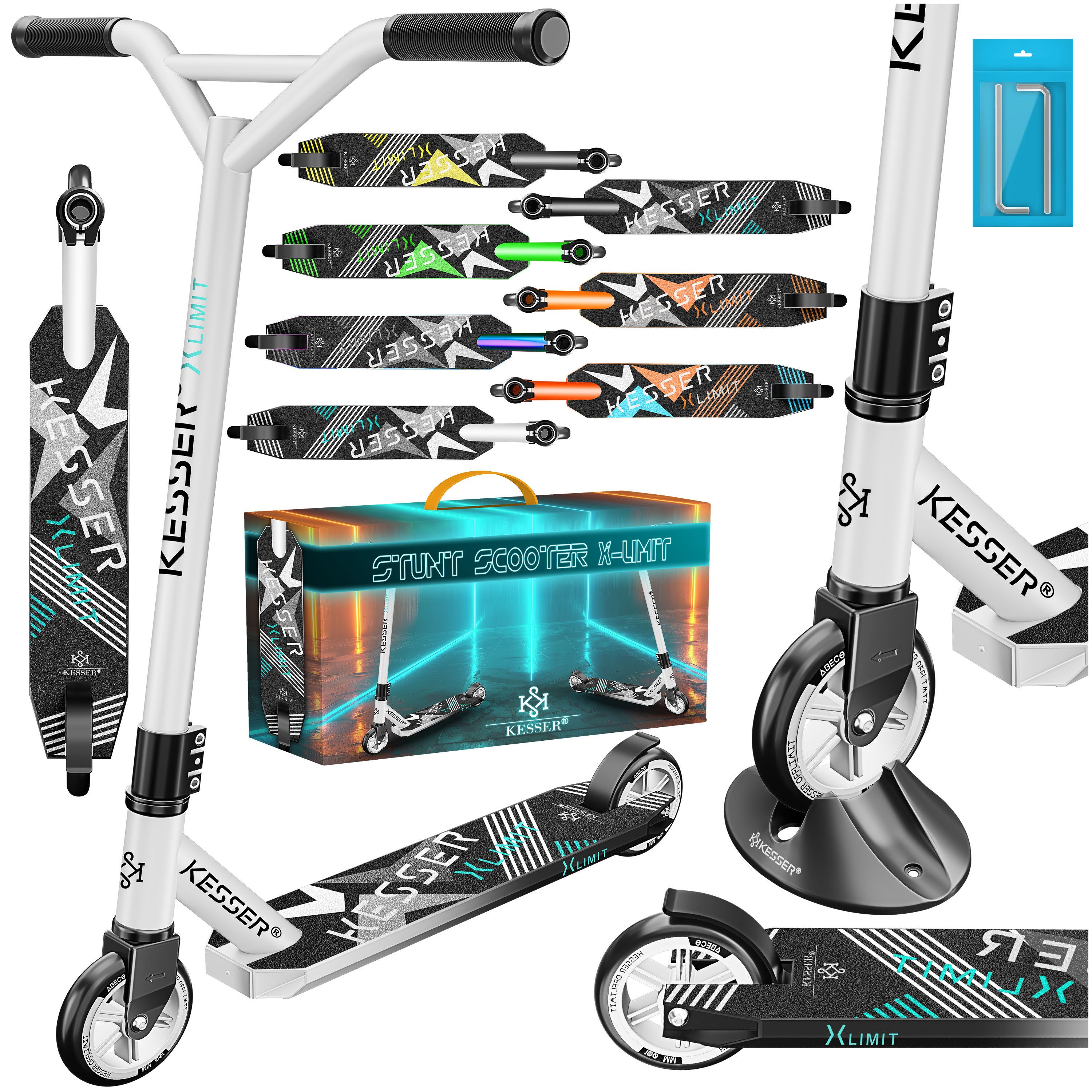 KESSER Stuntscooter X-Limit 360° Lenkung, ABEC9 Kugellagern, 100 mm PU Räder, Freestyle Kickscooter Funscooter für Kinder & Erwachsene