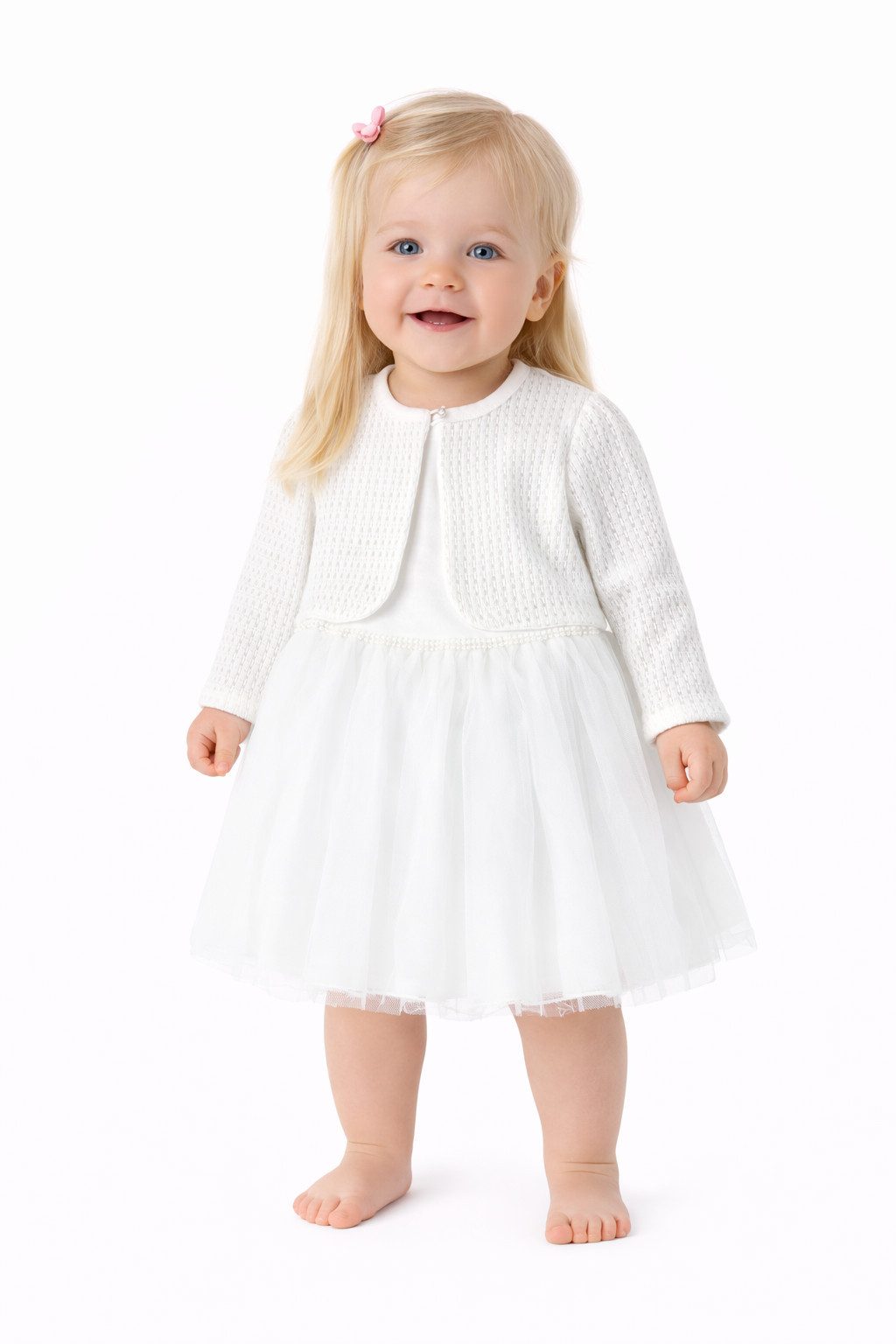 Lorey Medtec Taufkleid Prinzessin Kleid mit Jacke, Party Kleid, Spitze, 100% Baumwolle, Weiß (Kleid + Jacke) Tüll