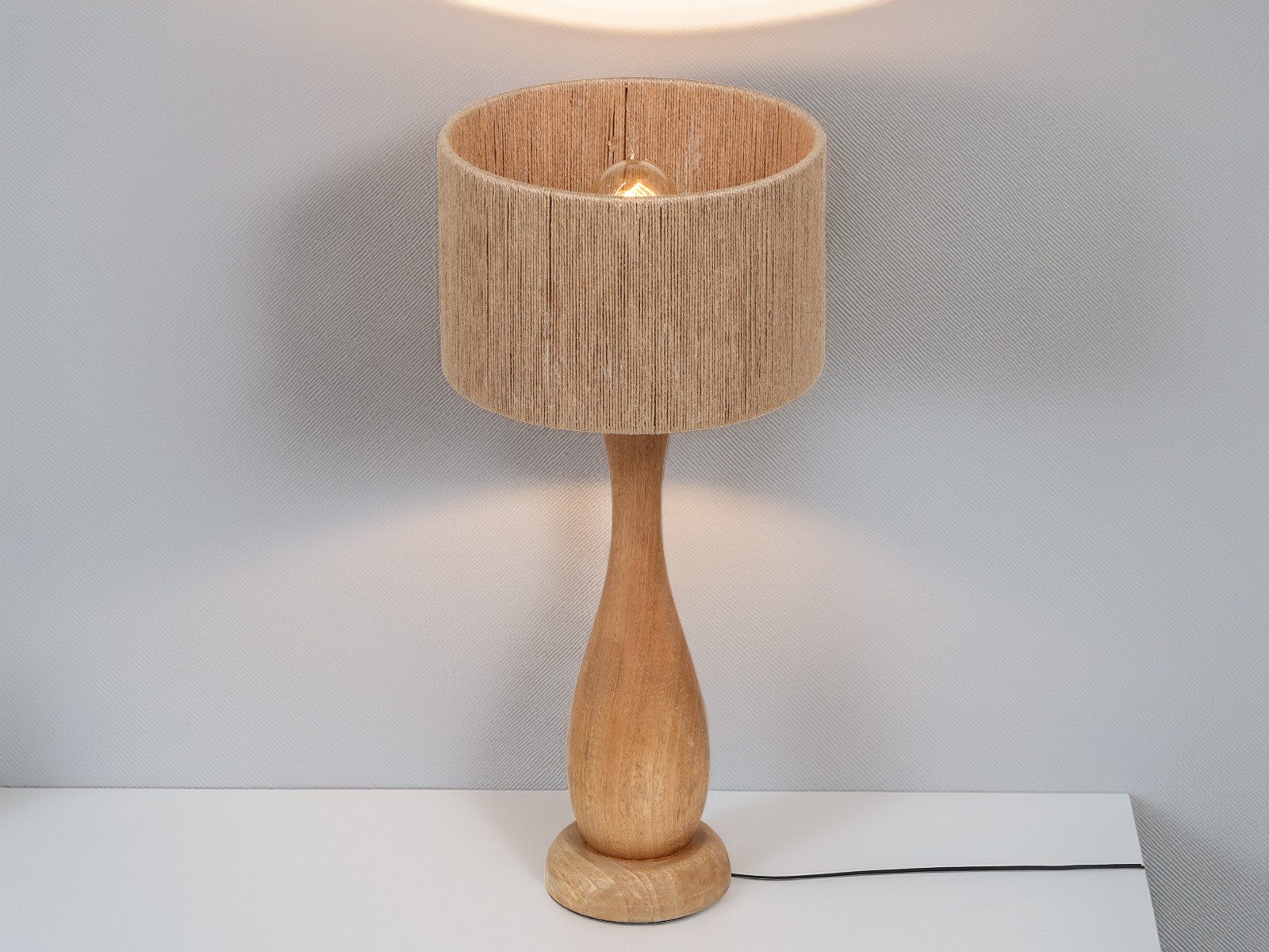 TRIO Leuchten LED Nachttischlampe, Dimmfunktion, LED wechselbar, warmweiß, groß-e Boho Tischlampe besondere Holz-lampe mit Holzfuß, Höhe 54cm