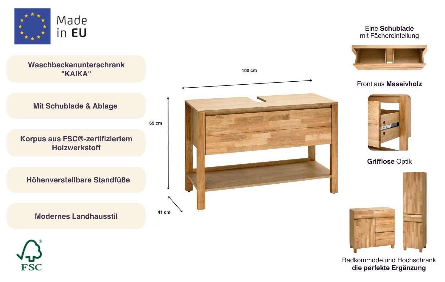 Home affaire Waschbeckenunterschrank Kaika Breite 100 cm