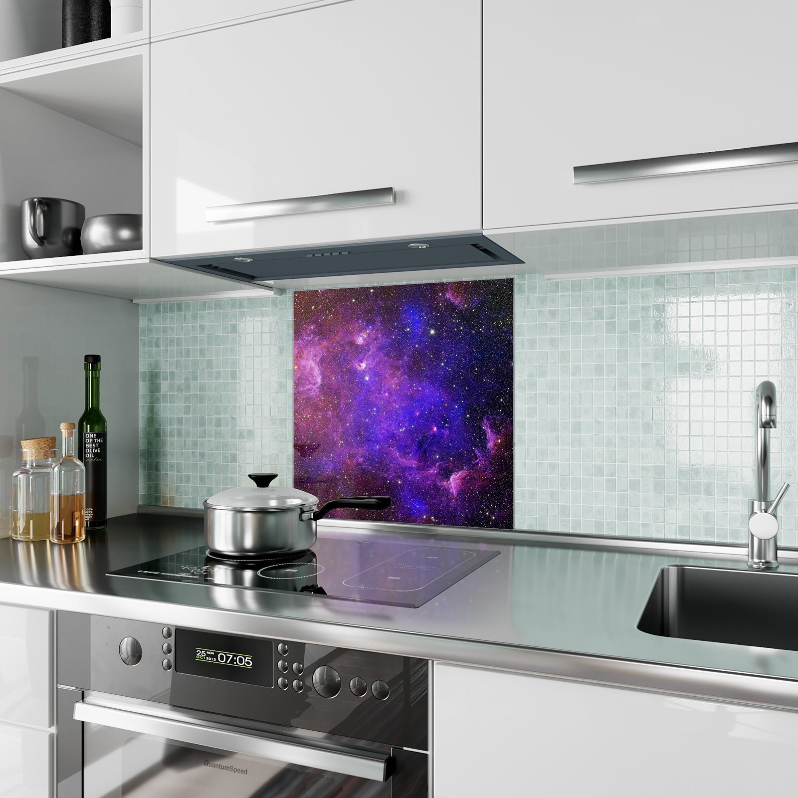 Glas Motiv Primedeco Galaxie Spritzschutz Sterne Küchenrückwand Küchenrückwand mit