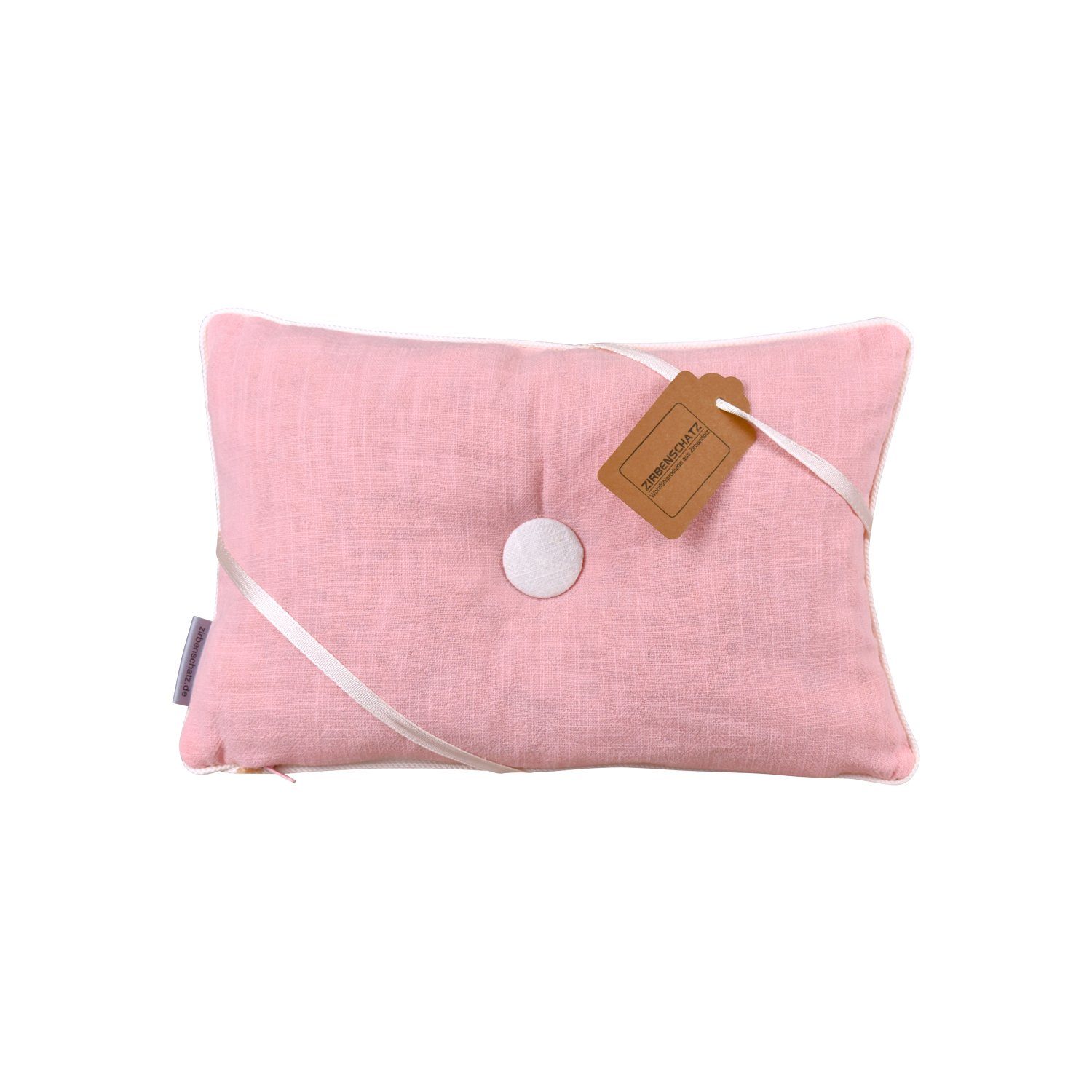 ZIRBENSCHATZ Zirbenkissen Zirbekissen rosa/weiß mit 1 Kissen, Zirbenduft 1 Zirbenkissen, wohltuender angenehmer Liegekomfort und 1-tlg., rechteckig, Knopf
