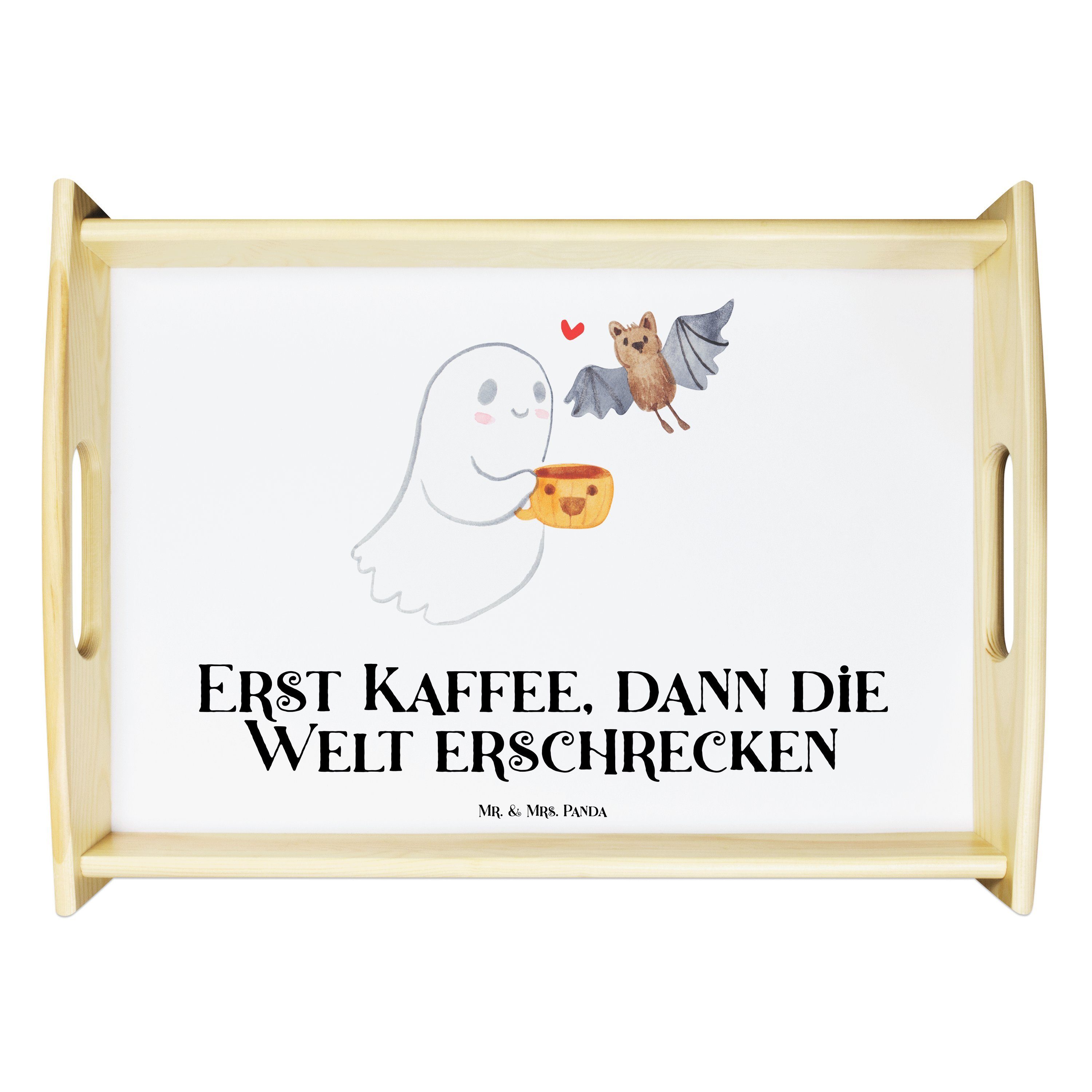 Mr. & Mrs. Panda Tablett Gespenst Kaffee - Weiß - Geschenk, Martinssingen, Deko, Küchentablett, Echtholz lasiert, (1-tlg)