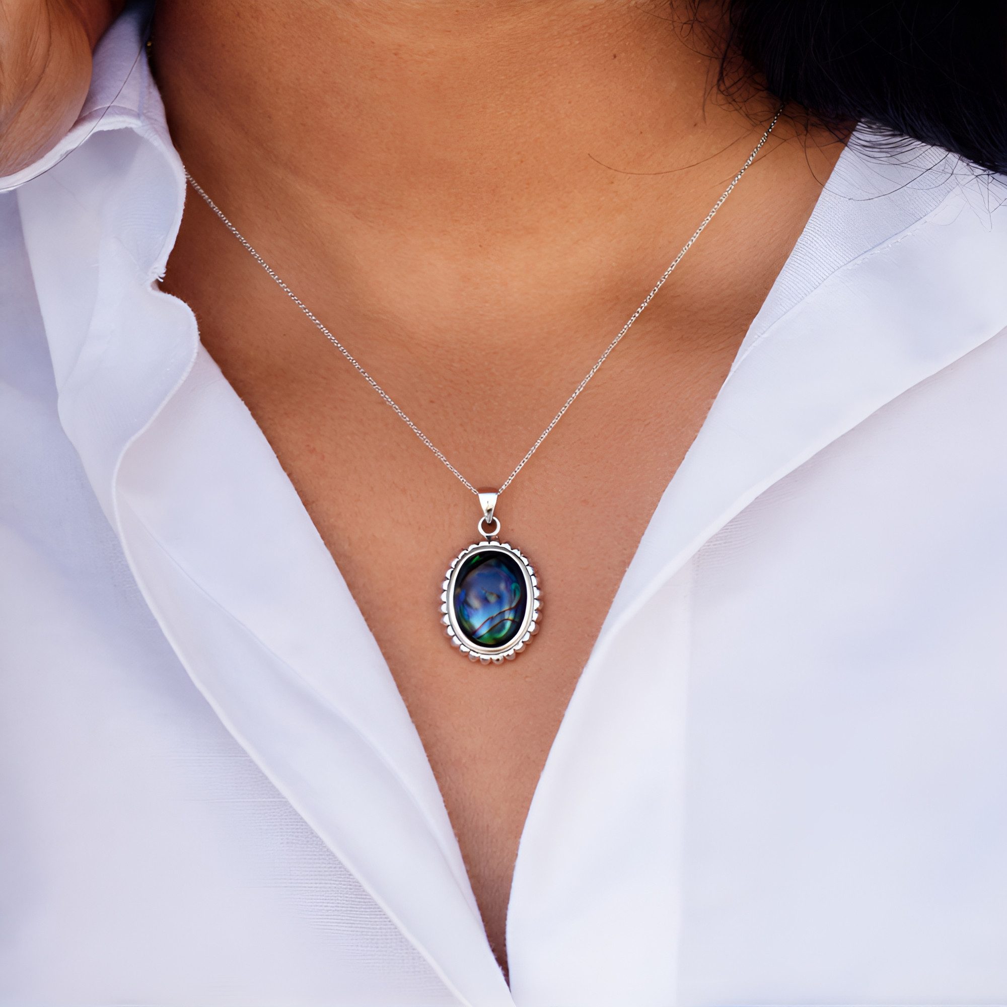 Cavill Kettenanhänger Cavill Edelsteinanhänger 925 Silber, 5,26 ct Weißer Quarz, Abalone (1-tlg)