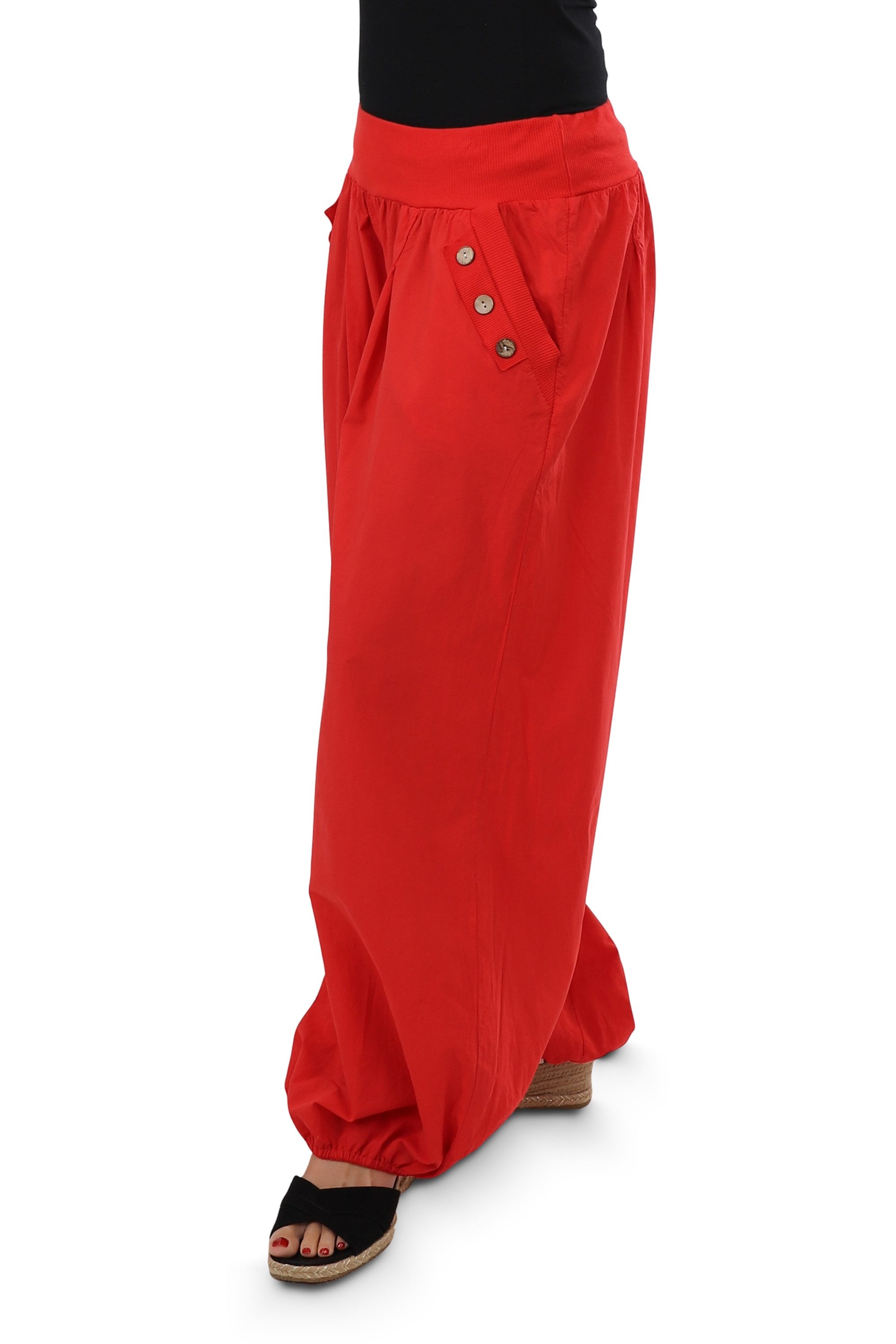 malito more than fashion Haremshose malito Damen Pumphose mit Holzzierknöpfen 23245H Pumphose Sommerhose locker und luftig Einheitsgröße