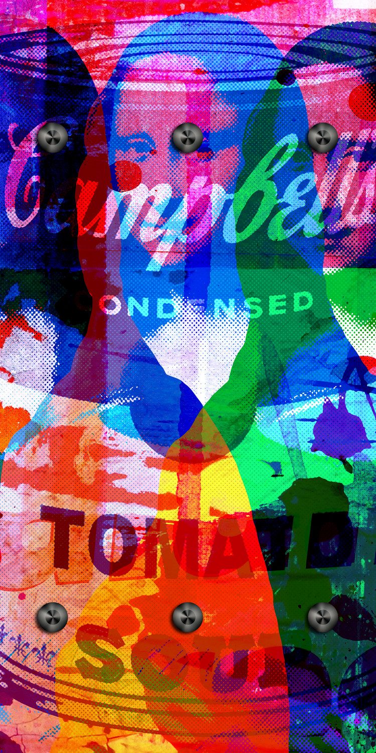 queence Wandgarderobe Mona Lisa Abstrakt Collage (1 St), Wandpaneel aus Acrylglas inkl. 6 Edelstahlhaken in schwarz matt