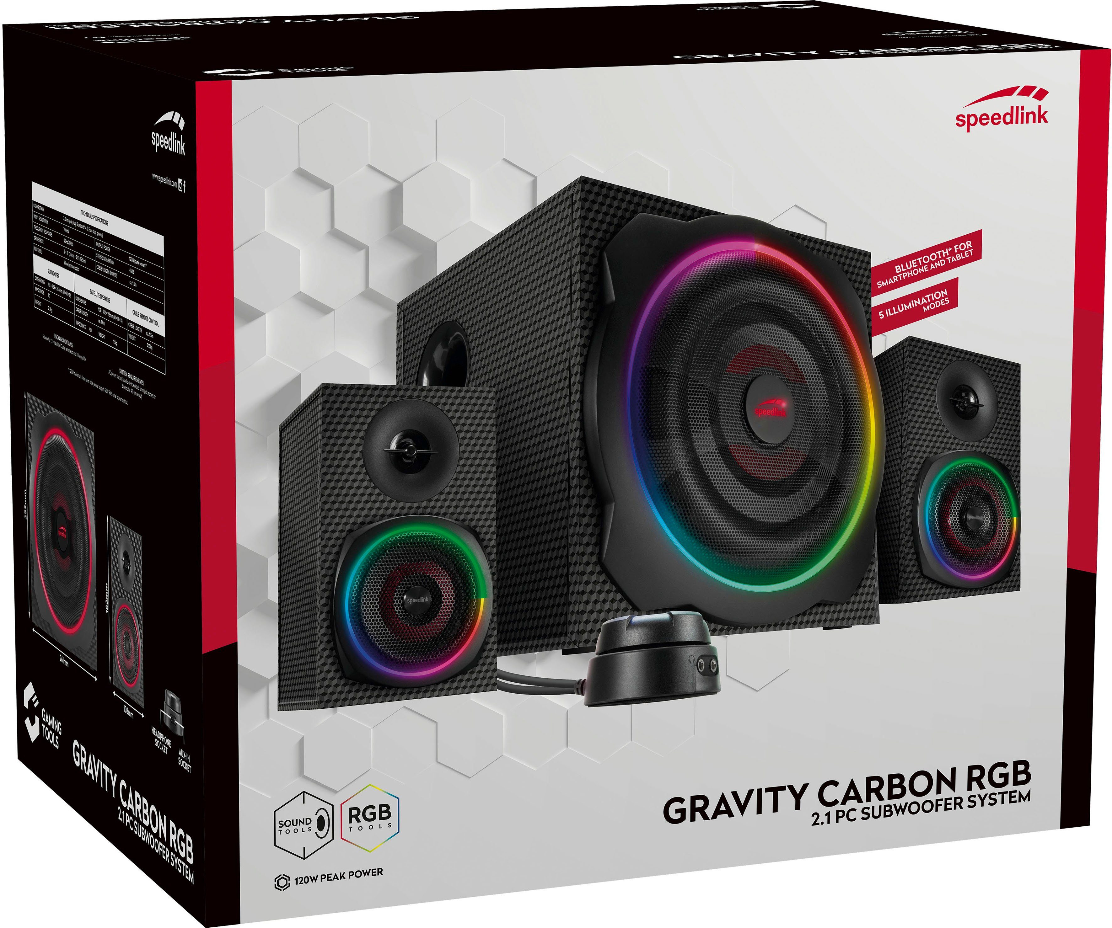 GRAVITY (Bluetooth, 2.1 W) PC-Lautsprecher CARBON 120 Speedlink RGB 2.1