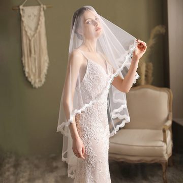 AUKUU Kopftuch Einfacher Einfacher Brautschleier Hochzeitskopfschmuck aus, Spitze 100 cm–135 cm