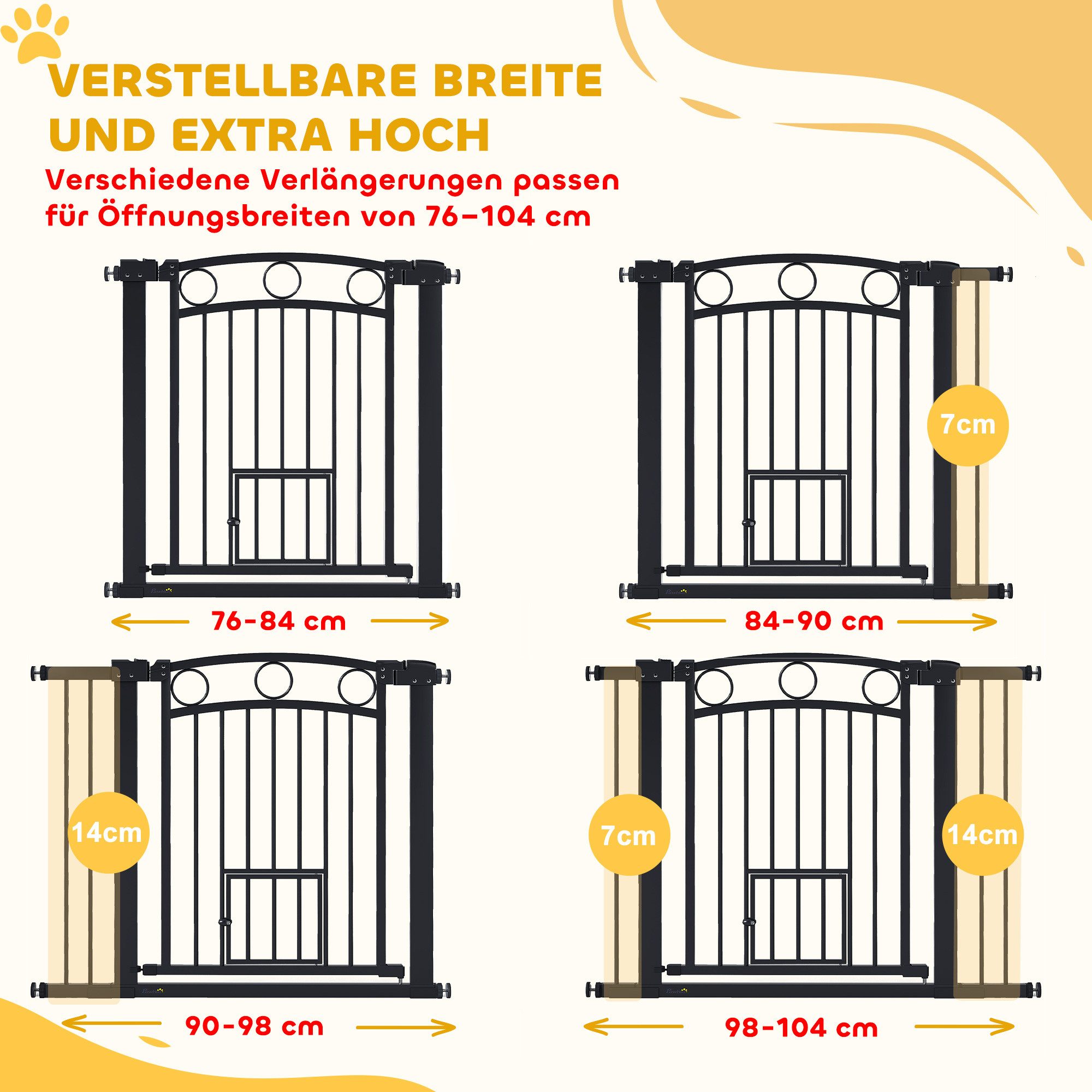 PawHut Hundegitter Treppenschutzgitter Türgitter Breiten 76-104 cm Stahl (Türschutzgitter, 1 St., Absperrgitter ohne Bohren), für Treppen, Tür, Flur, Schwarz – Bild 4 von 5