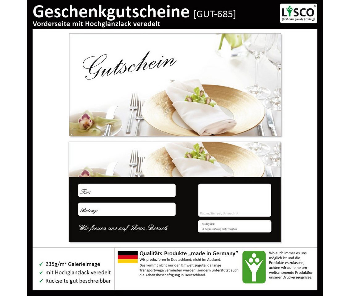 Thumbnail - LYSCO Geschenkkarte Geschenkgutscheine Restaurant Essen Gutschein Gastronomie DIN lang, gedeckter Tisch Gesellschaft Dat...
