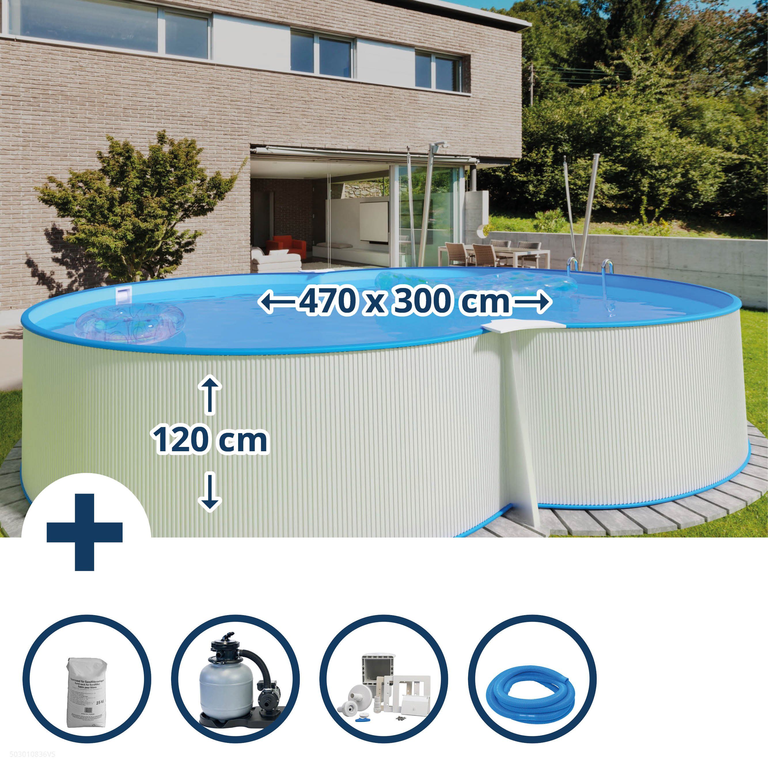 Achtformpool Stahlwandpool Set (6-teil) hoch achtform Montevide