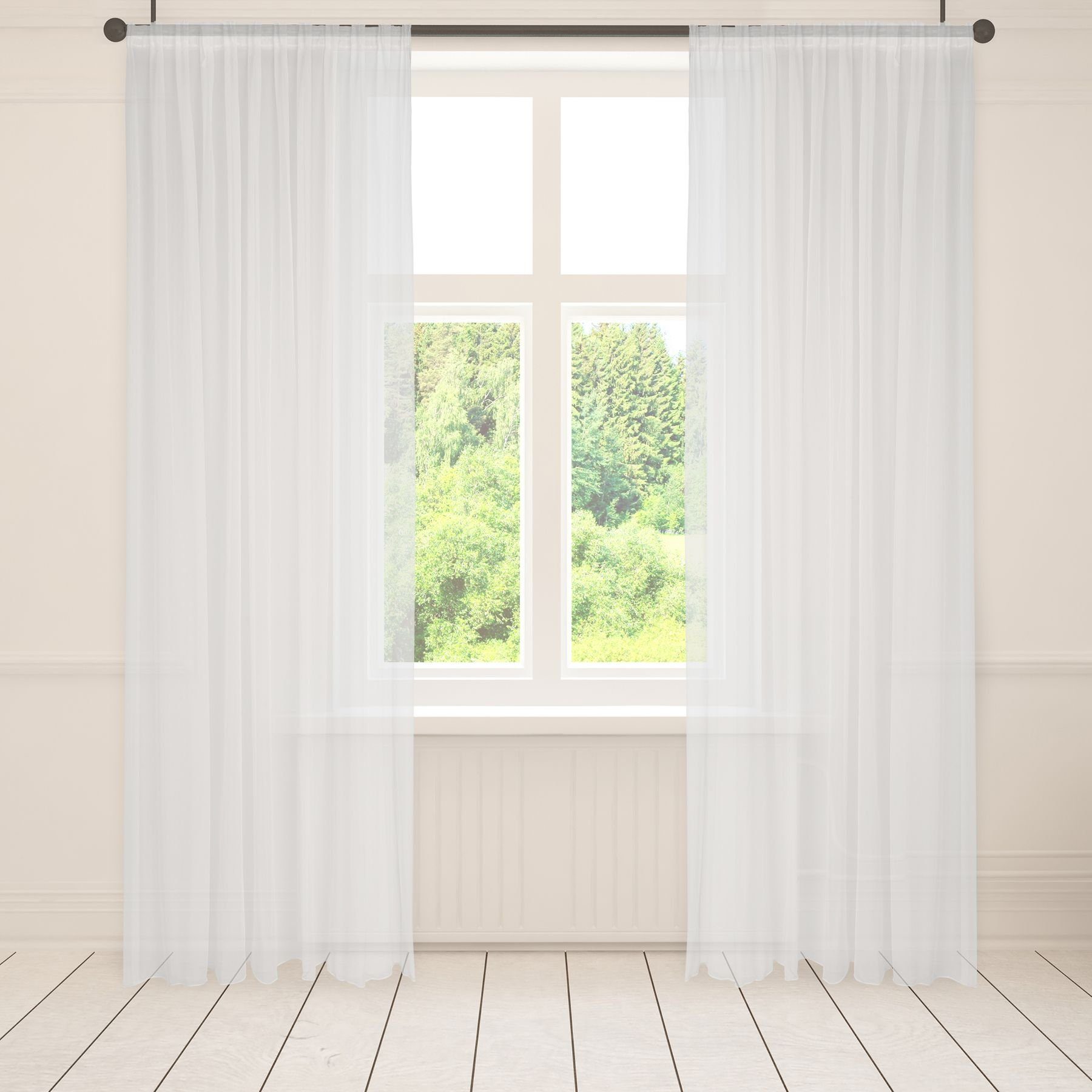 Asphald Gardine Voile Weiß 1:2 Faltenband 3er Falte Vorhang diversen Höhen günstig online kaufen