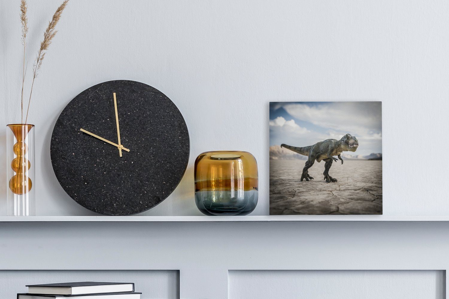 OneMillionCanvasses® Leinwandbild Dinosaurier - Steine (1 St), Bilder für Sand, Wohnzimmer Leinwand Schlafzimmer 