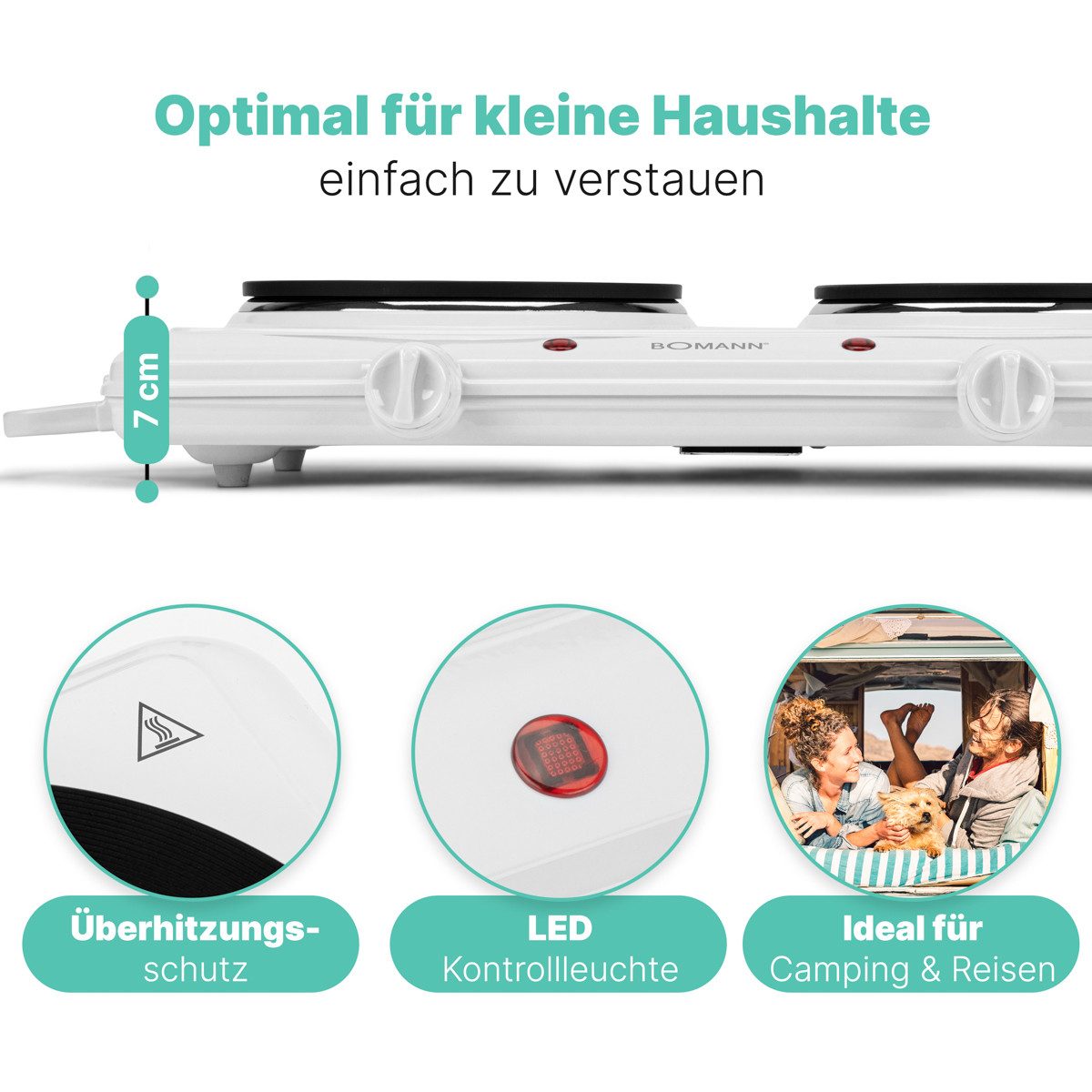 BOMANN Doppelkochplatte DKP 5028 CB, stufenlos regelbare Thermostate, 2 Kochplatten