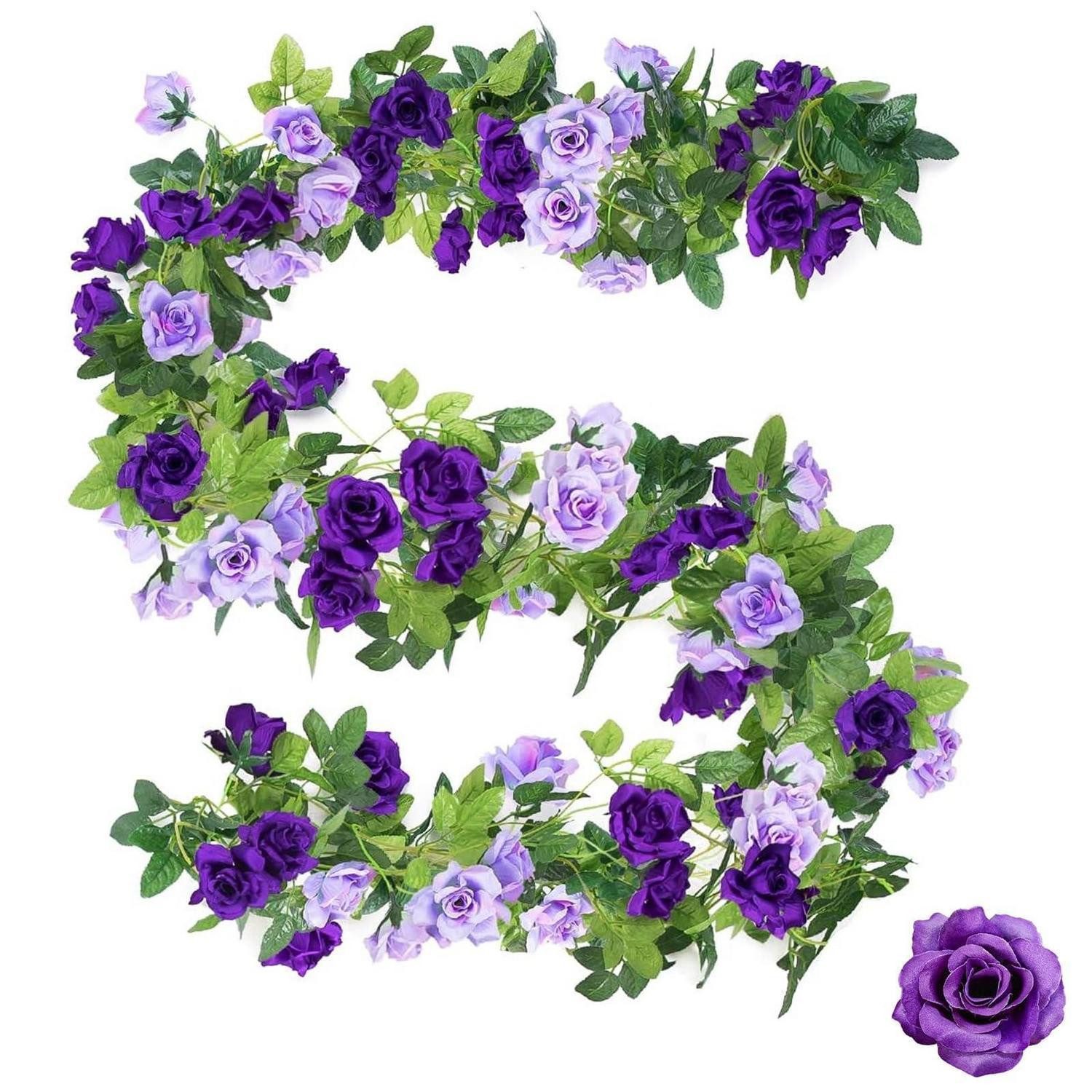 Kunstgirlande 2er Set Kunstrosen Girlande Hängend 240cm Violett, LuxusKollektion, Höhe 5 cm