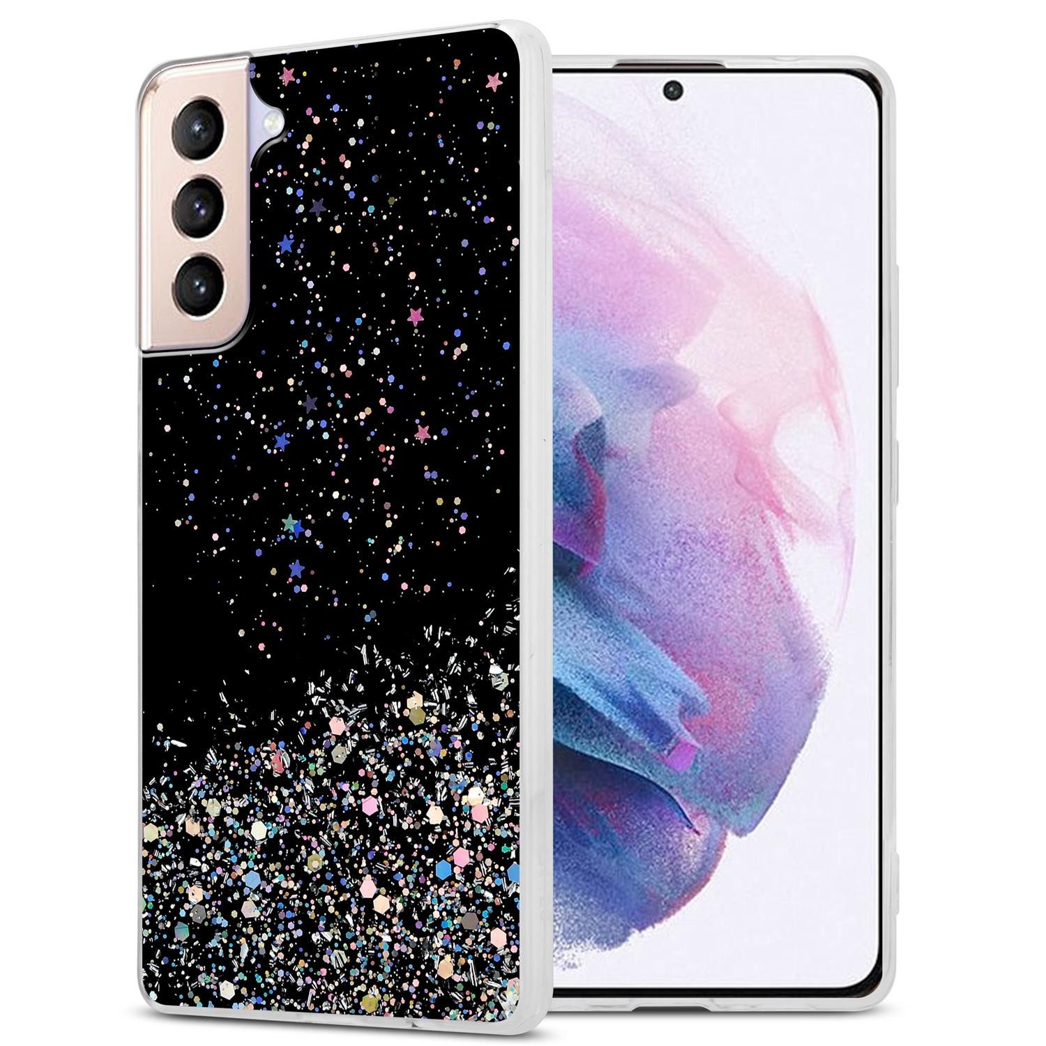 Cadorabo Handyhülle für Samsung Galaxy S21 PLUS Hülle Samsung Galaxy S21 PLUS, Flexible TPU Silikon Handy Schutzhülle - Hülle - mit Glitzer
