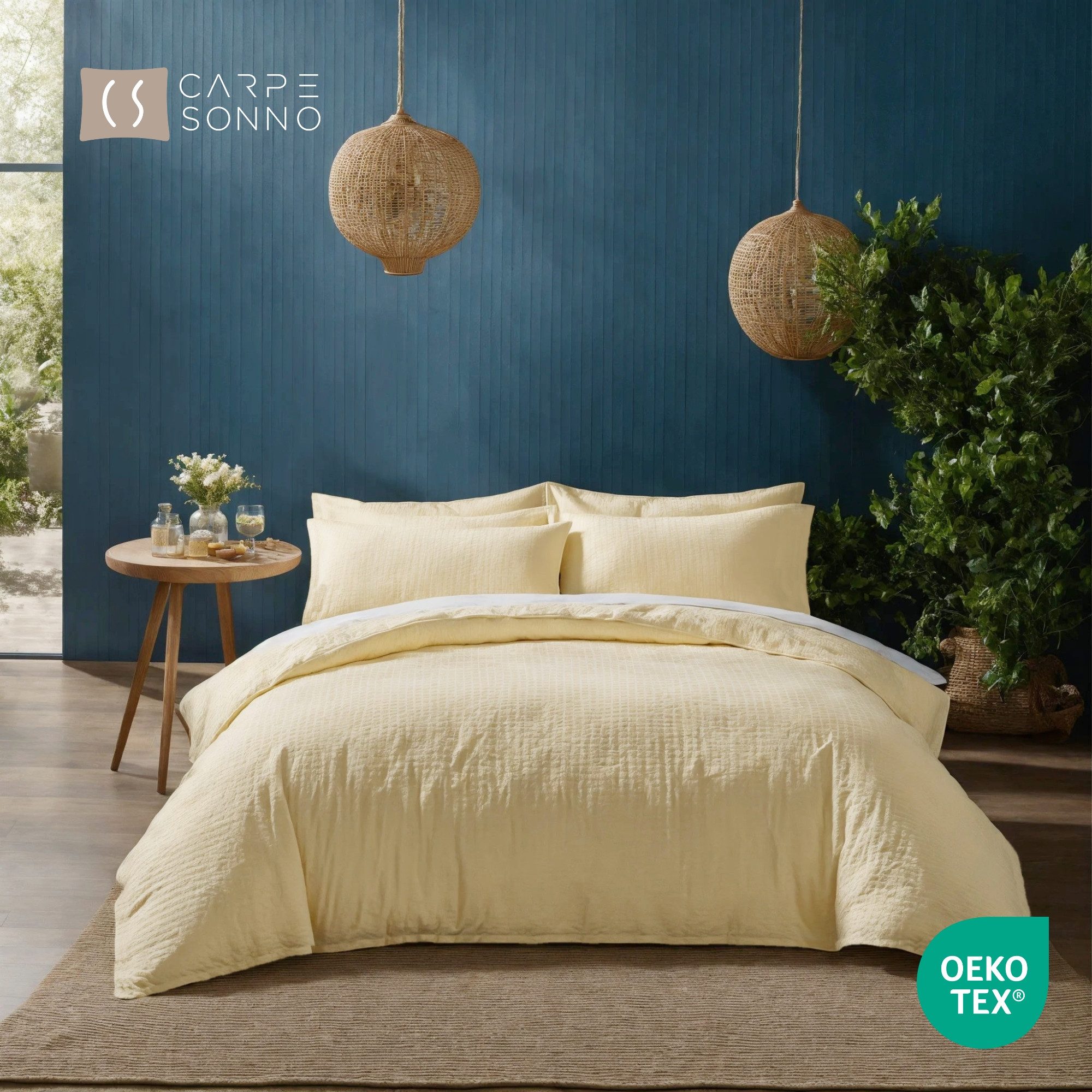 Carpe Sonno Bettwäsche Seersucker 135 x 200 155 x 220 Bügelfrei Sommer Uni 100% Baumwolle, Seersucker, 2 teilig, Leicht kühlender Bettbezug Reißverschluss & OEKO-TEX Creme 135x200