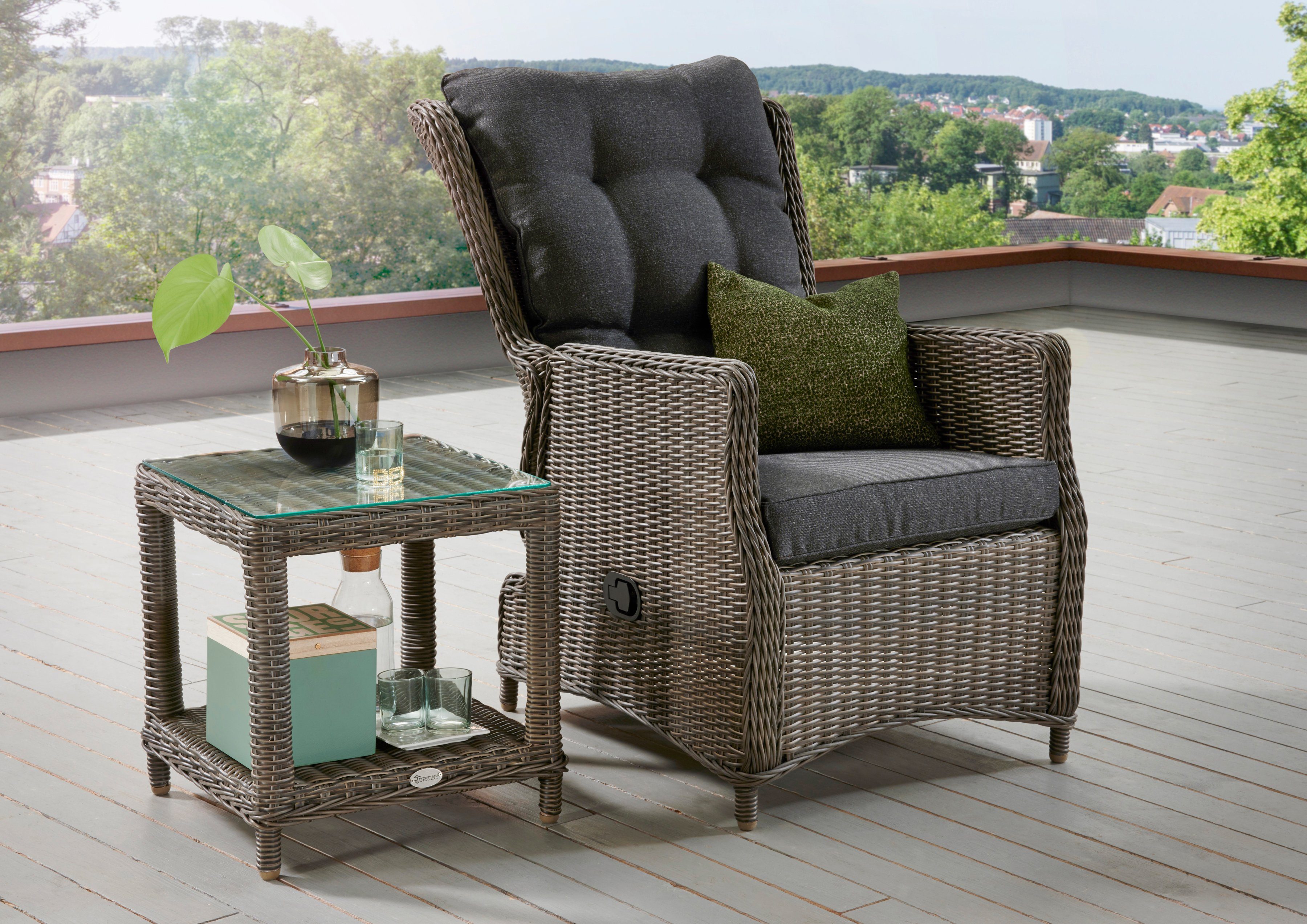 Destiny Gartenlounge-Set CASA MERANO, (4-tlg., 1x Sessel, 1x Beistelltisch, inkl. Auflagen), Aluminium, Polyrattan