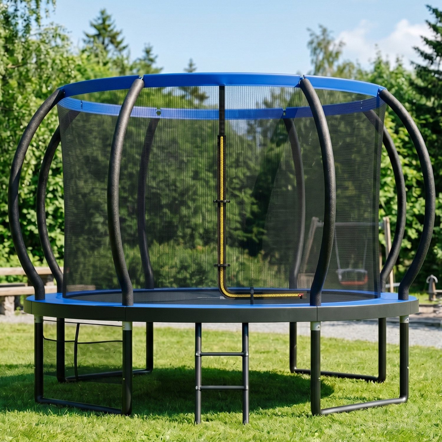 GUNJI Gartentrampolin Gartentrampolin für Kinder 228/305/366/427CM, Tragfähigkeit 150KG, Ø 305 cm, (228 cm, (GS-zertifiziertes Kindertrampolin mit Sicherheitsnetz, Leiter, Schutzmatte, Kürbisdesign)-ostern geschenke)