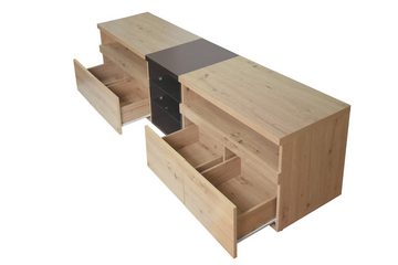 IDEASY TV-Schrank TV-Schrank, 201*40*48 cm, 4 Schubladen, 5 Fächer, Spanplatte und MDF, Glastrennwände, Holzstruktur