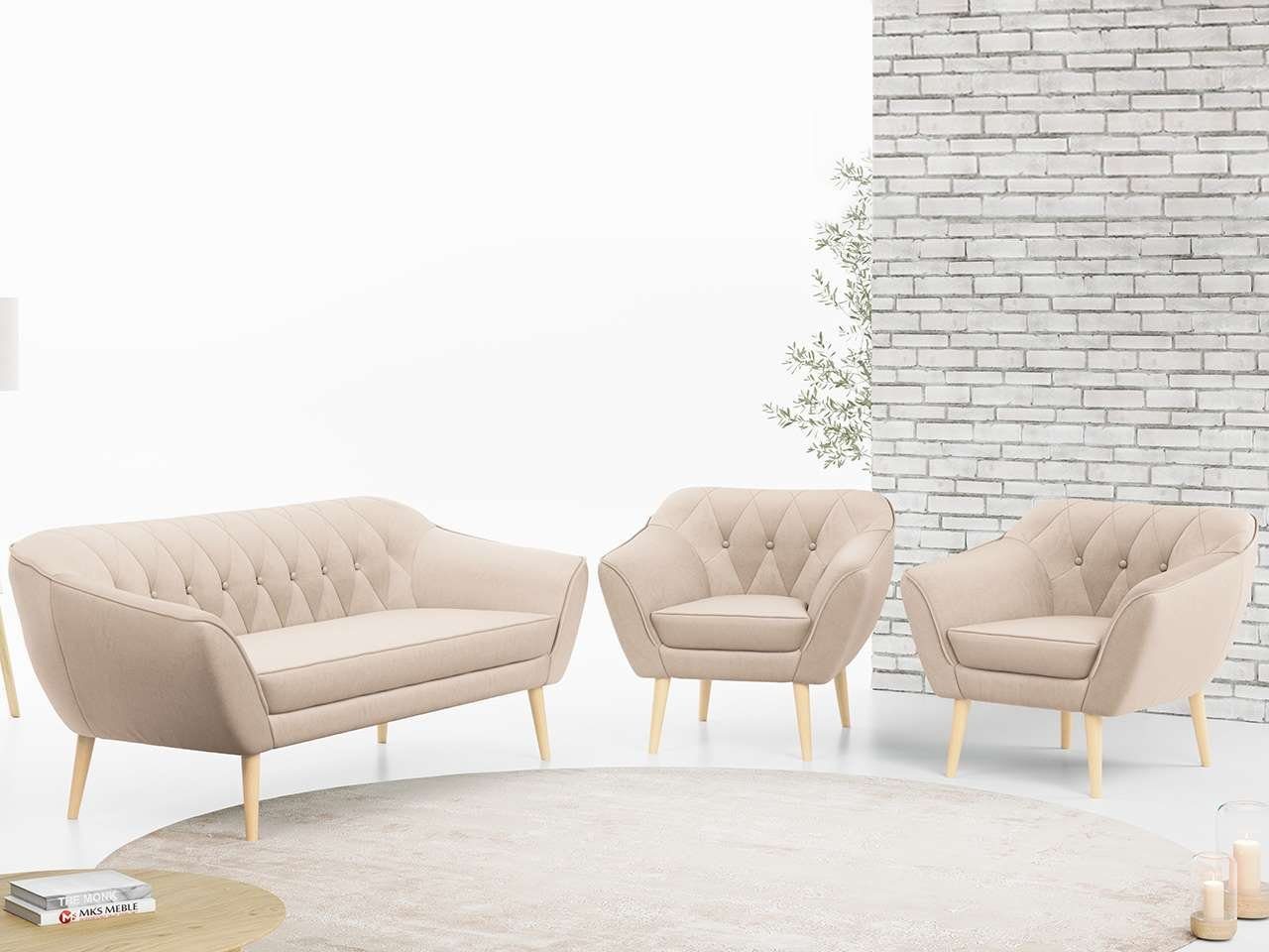 MKS MÖBEL Sofa PIRS 3 1 1, mit Relaxfunktion, Moderne Sofa Set, Skandinavische Deko Beige Casablanca