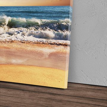 Sinus Art Leinwandbild 120x80cm Wandbild auf Leinwand Meer Strand Wellen Sonnenuntergang Hori, (1 St)