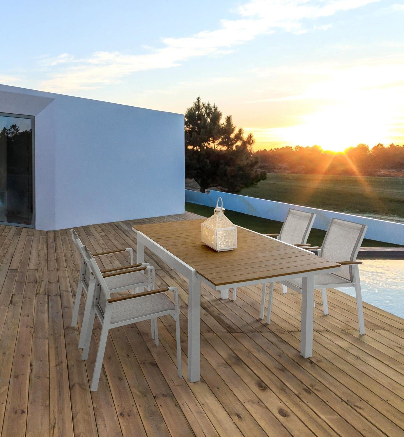 Bizzotto Gartenstuhl KUBIK, Aluminium, Weiß, Grau, Textilen, stapelbar