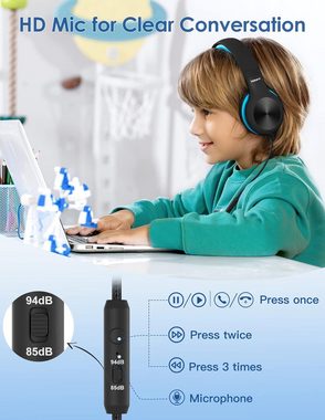 Nabevi mit Kabel, 85/94dB Lautstärkegrenze, HD-Ton Kinder-Kopfhörer (Sportliche Aktivitäten für ein aktives und gesundes Leben., Sharing-Funktion, Over-Ear Verstellbare Faltbare mit Mikrofon)
