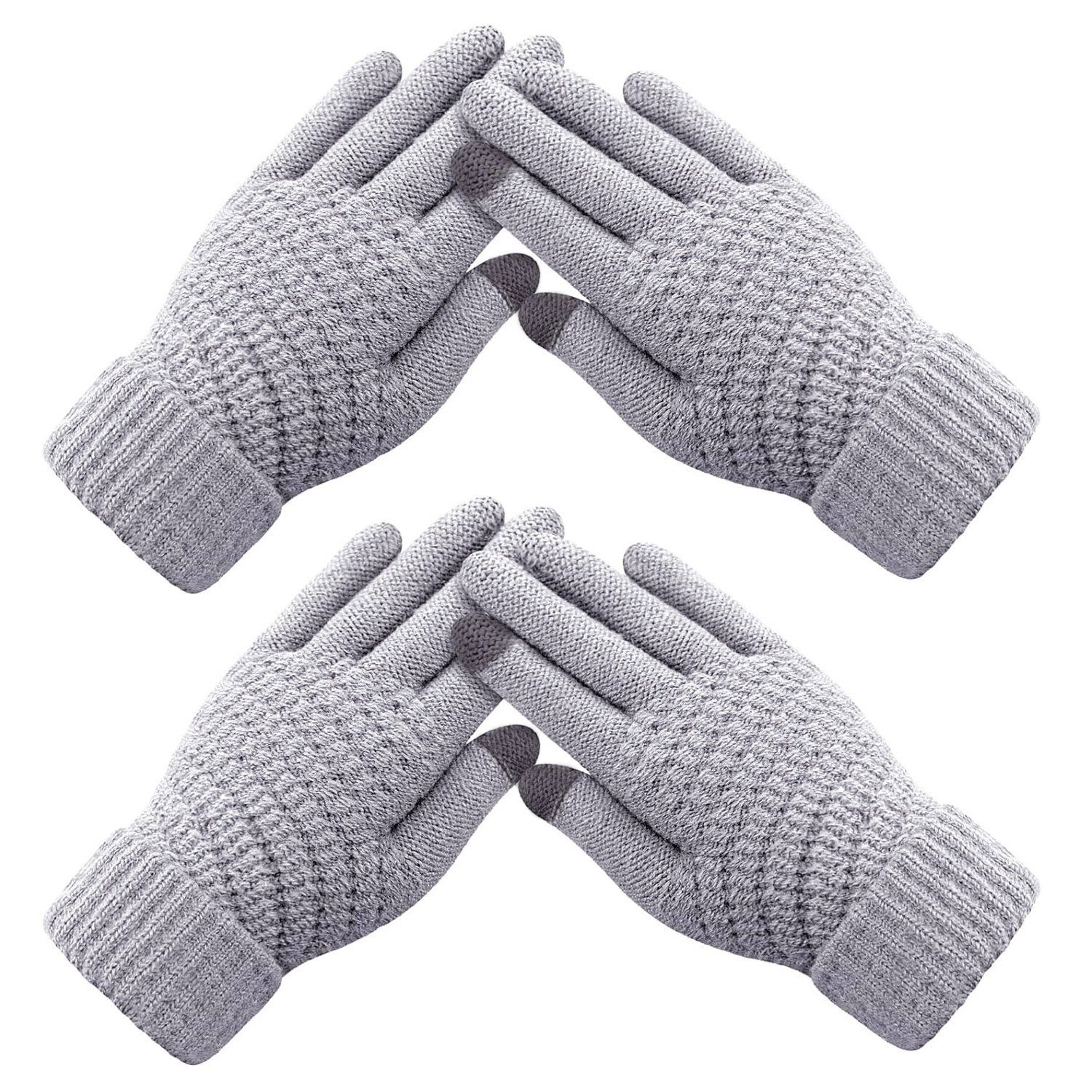 Touchscreen Grau Paar Fleecehandschuhe 2 MAGICSHE Strickhandschuhe Wolle Damen