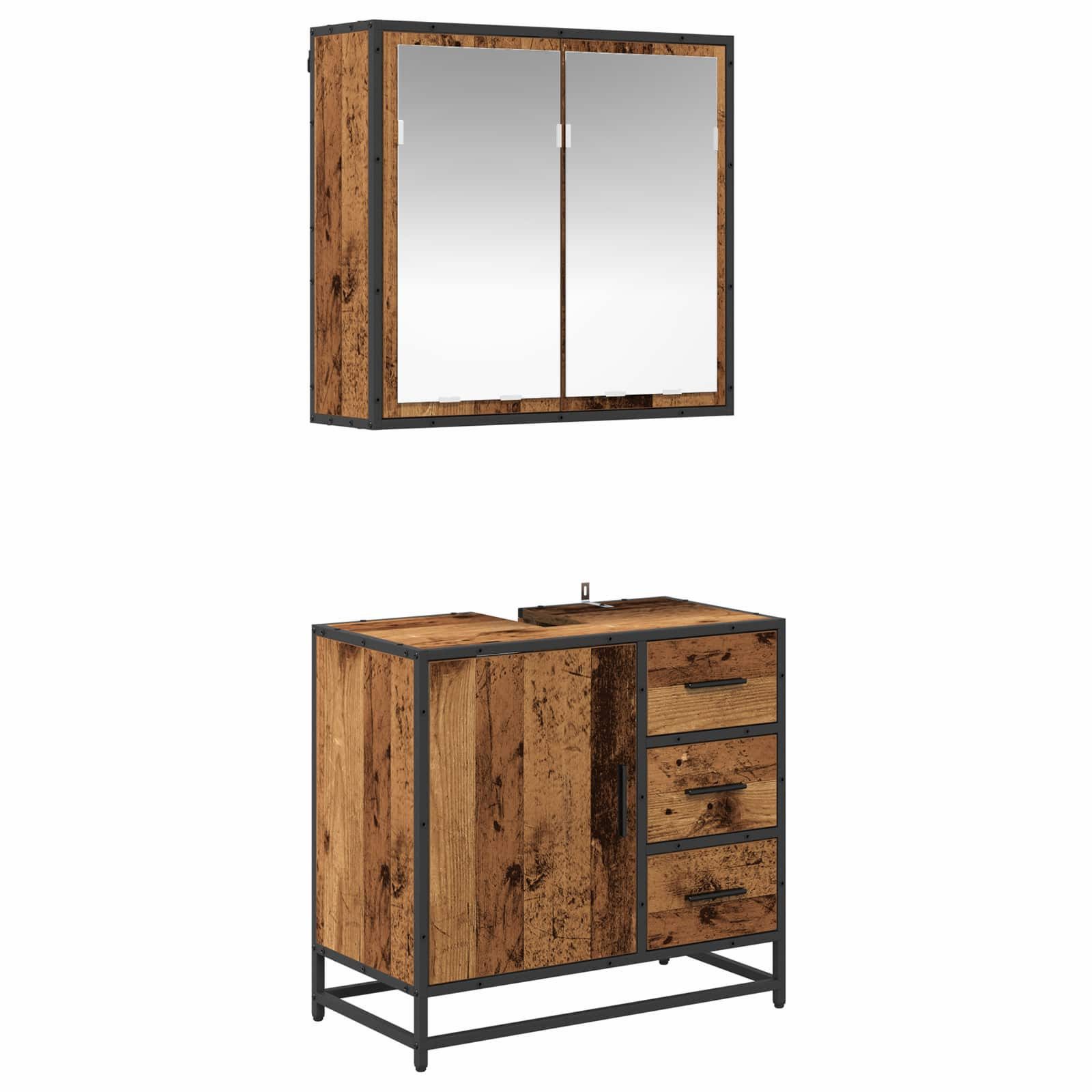 vidaXL Badezimmer-Set Badezimmermöbel-Set 2 stk. Altholz 65 x 33 x 60 cm, (2-St)