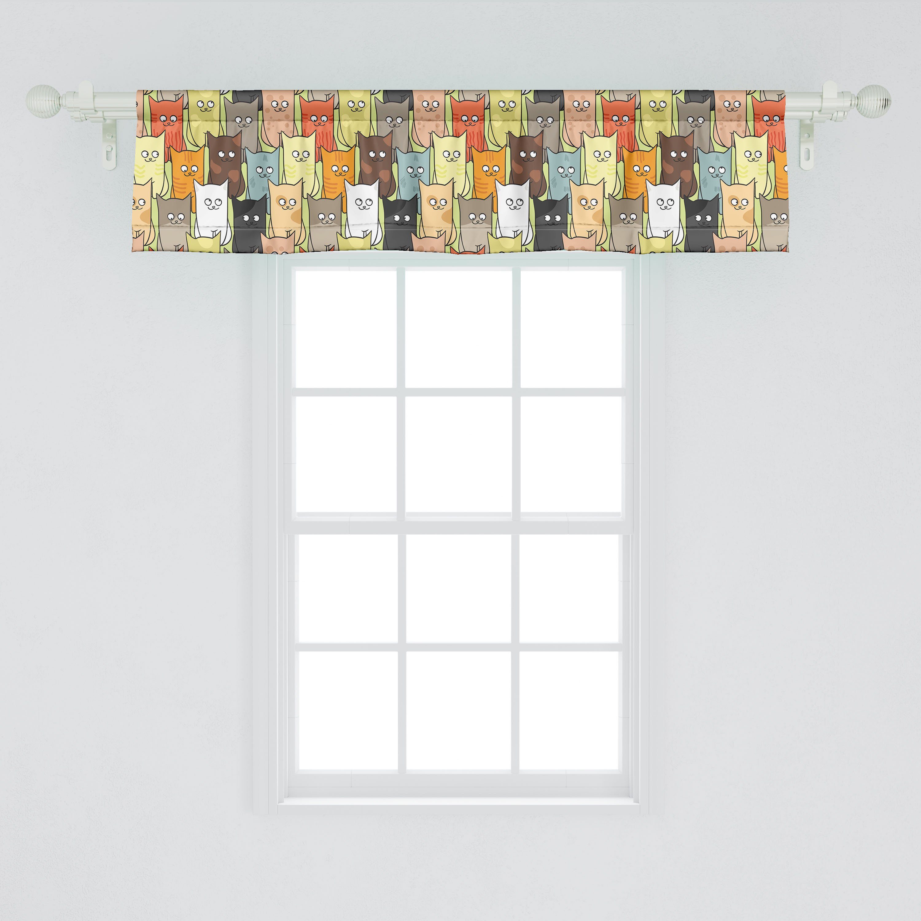 Scheibengardine Vorhang Cartoon Lustige Schlafzimmer Abakuhaus, mit Katzen Stangentasche, Dekor Küche für farbige Volant Microfaser