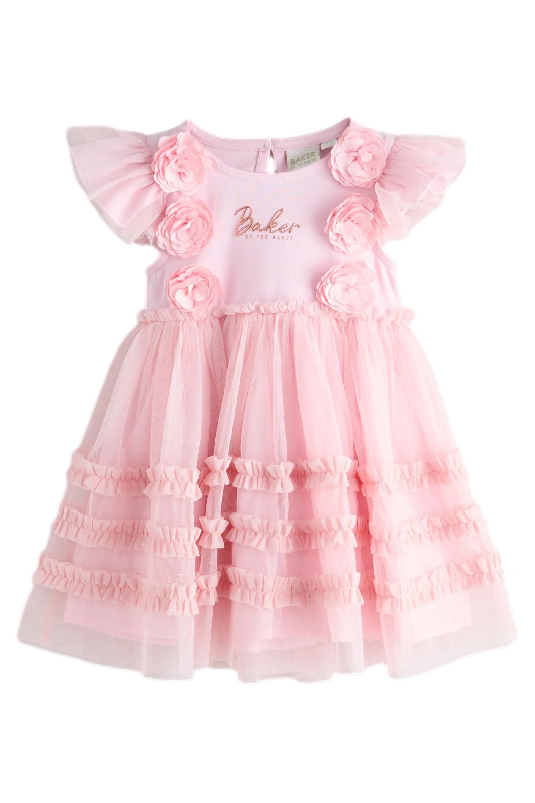 Baker by Ted Baker Volantkleid Baker By Ted Baker Mesh-Kleid mit 3D-Blumen (1-tlg)