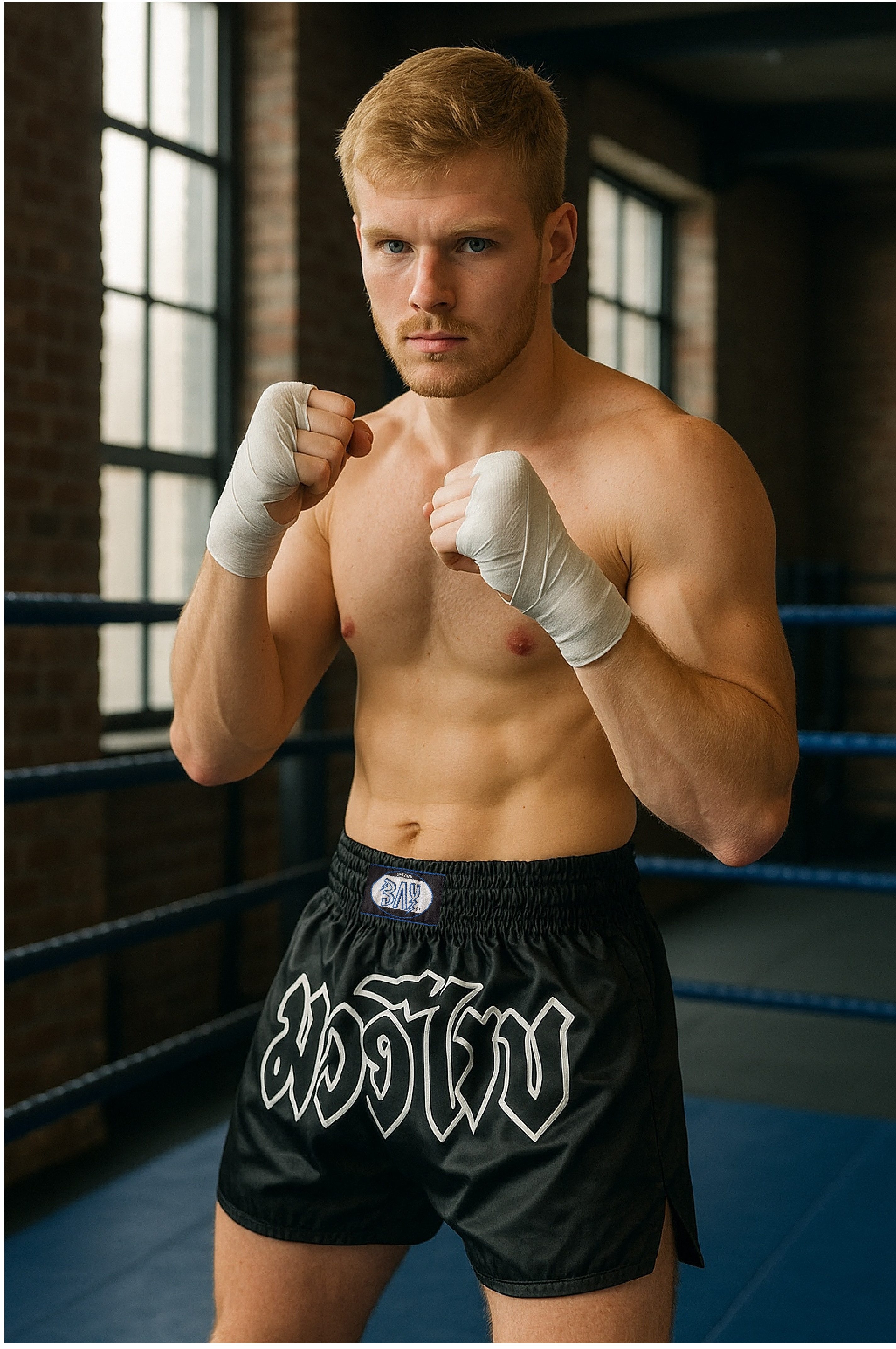 BAY-Sports Sporthose Thaiboxhose REMY Muay Thai Hose Shorts Thaiboxen MMA kurz Kickboxen kurze, leichte, locker sitzende Trainingshose, Schwarz/Weiß