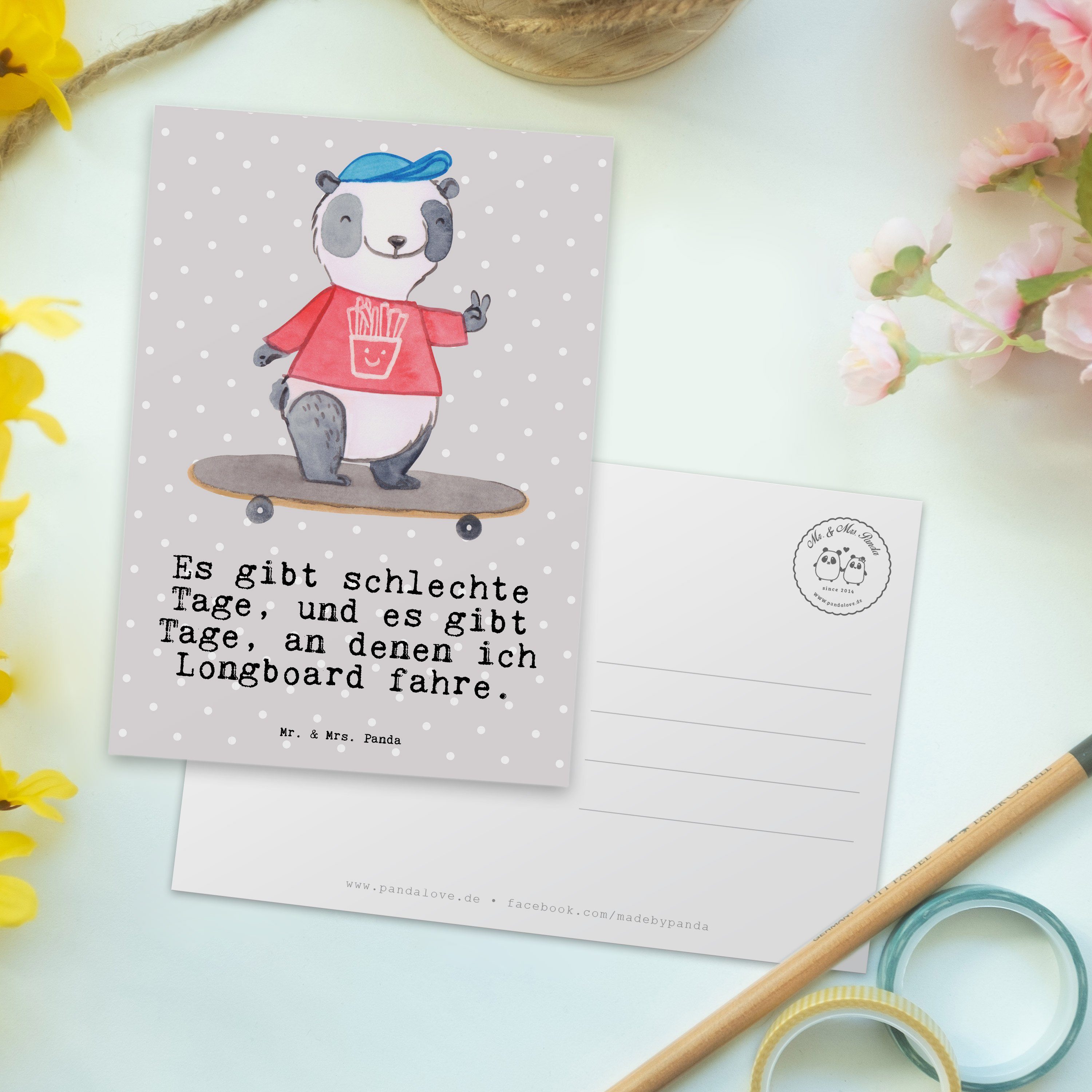 Grau Mr. fahren Longboard - Pastell Tage Panda Panda Geschenk, Grußkarte, Mrs. - Postkarte & Ges