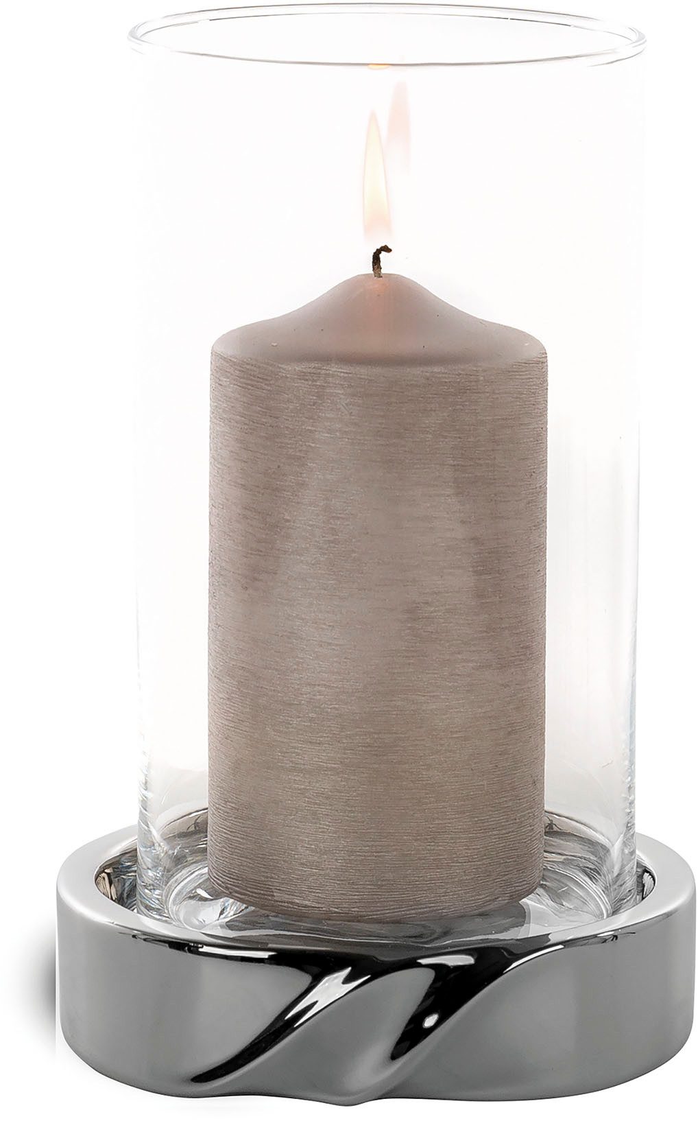 Fink Windlicht LE DECOR (1 St), Kerzenhalter mit Glaszylinder, aus Keramik, silberfarben