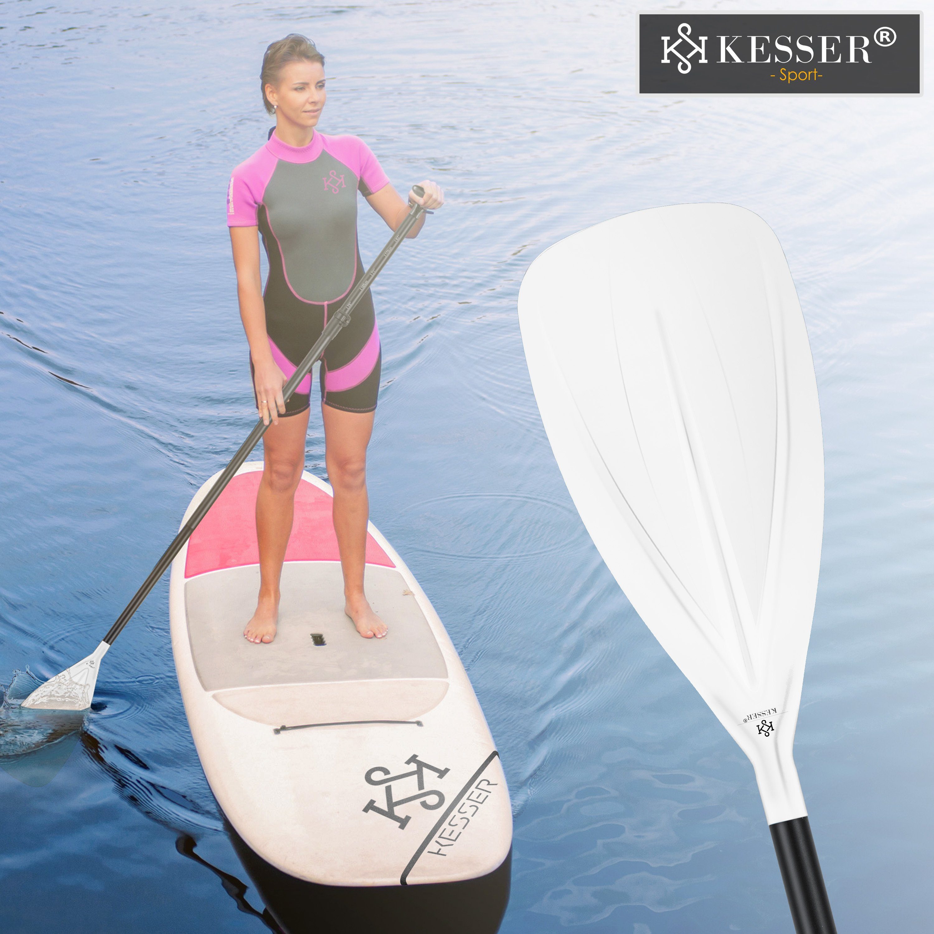 SUP-Paddel, SUP Board für Stand-Up Kayak weiß Paddle Paddling 3-teilig KESSER