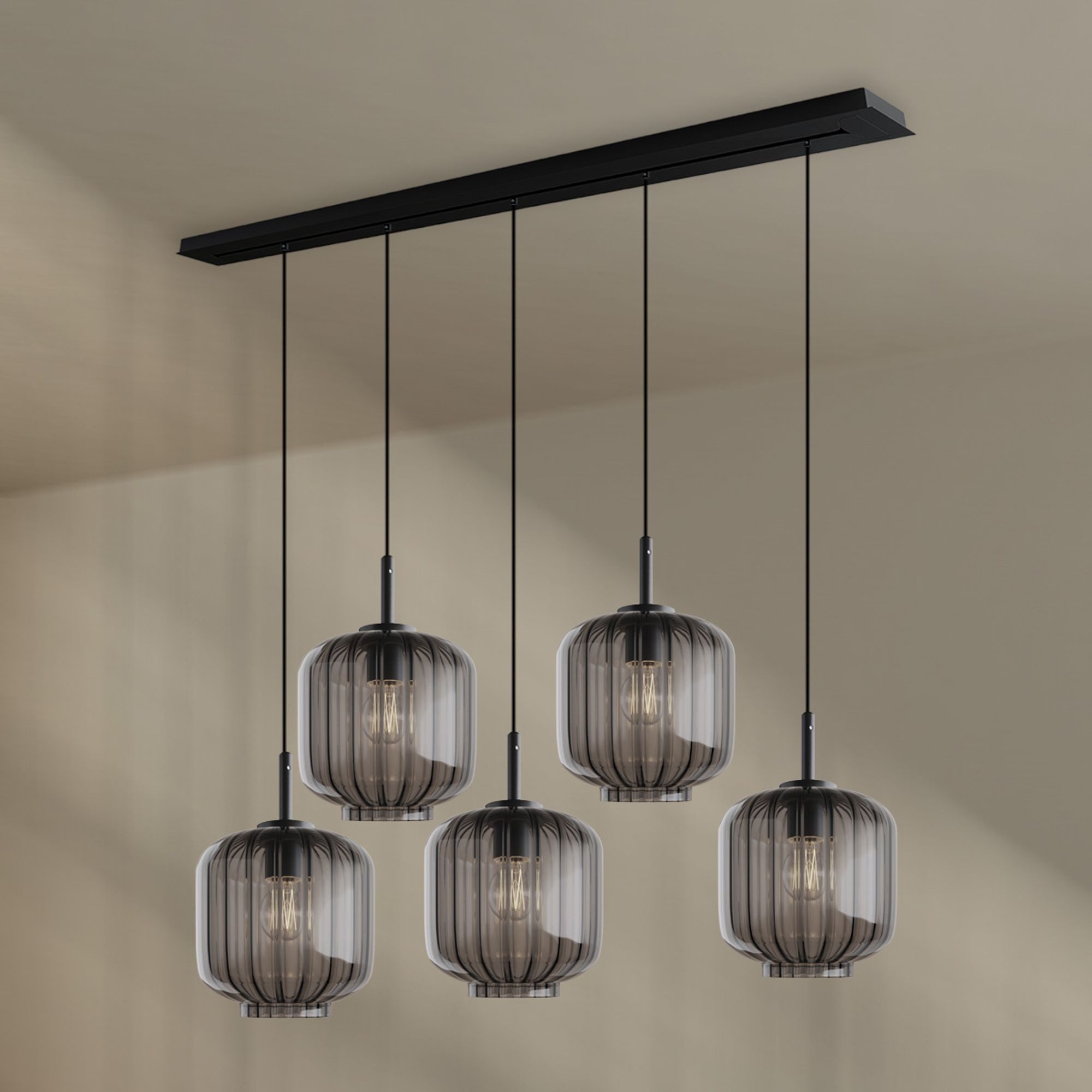 Pendelleuchte Velo Esstischleuchte 5-flg 160cm Baldachin Ø 20cm Rauch