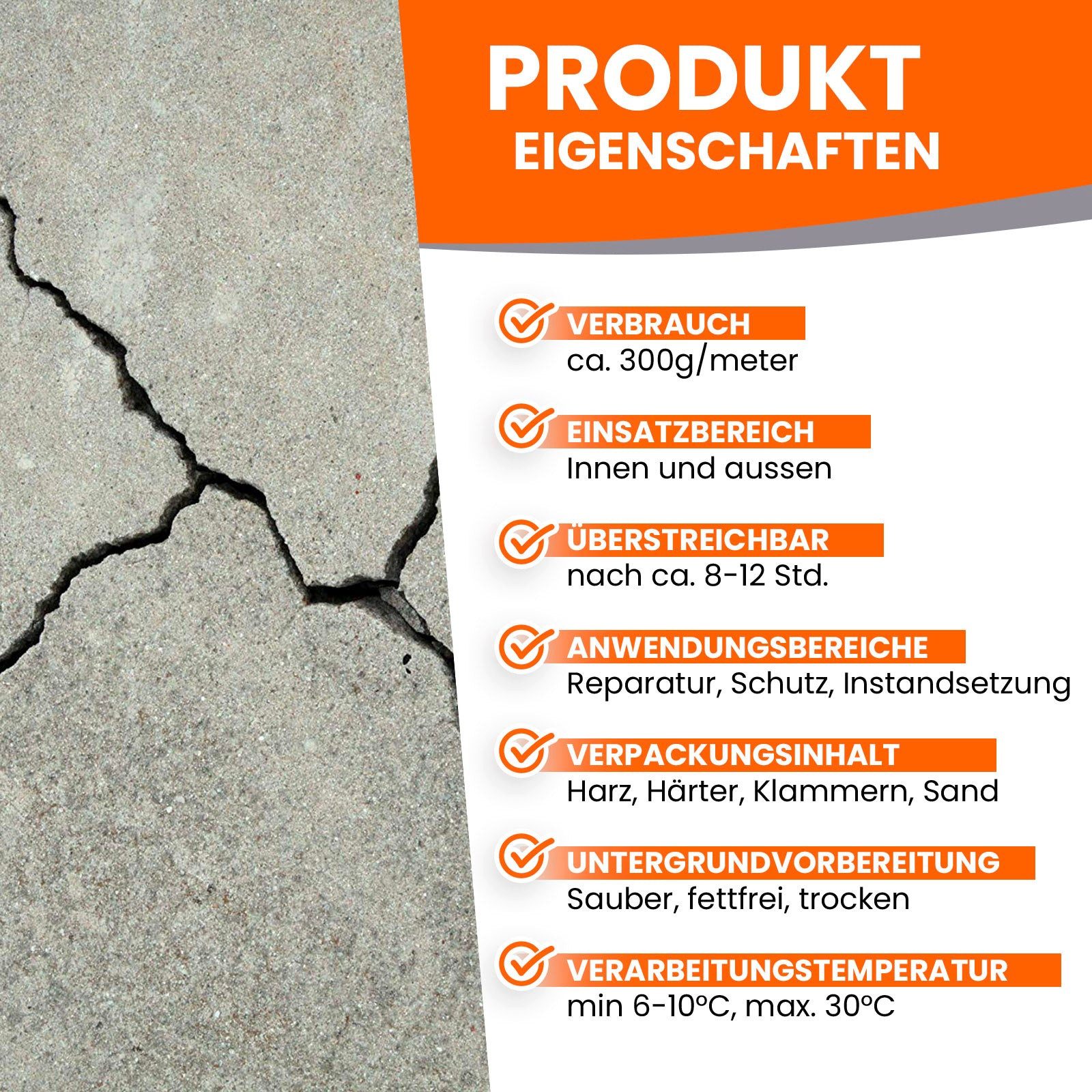 BEKATEQ Boden-Reparaturset BK-450EP Epoxidharz Gießharz Set, Harz, Estrichklammern, Quarzsand, Epoxidharz, Beton Estrich reparieren ausbessern Reparaturharz