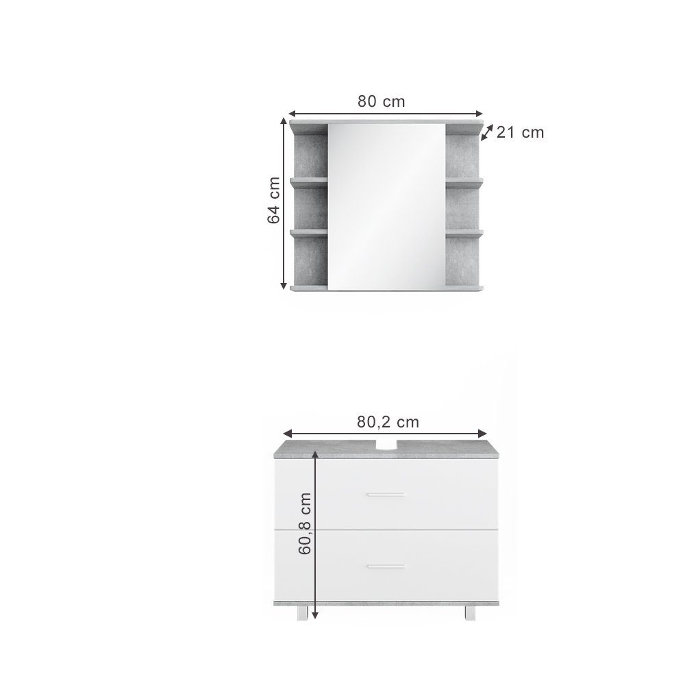 / ILIAS 5, Weiß Set, 2-St., Set Badezimmerset Vicco (2-er Beton 2-er Set) Badmöbel-Set