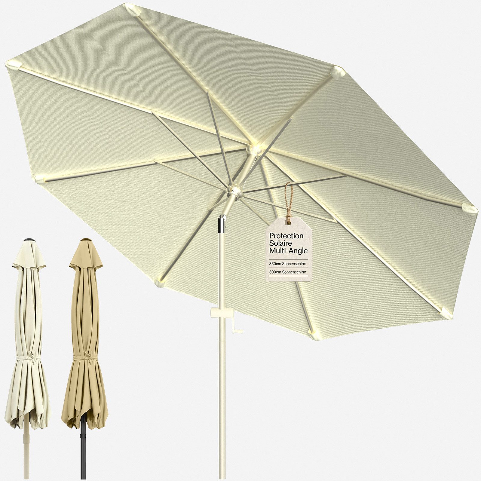 Huracan Sonnenschirm Strandschirm Neigbar, Sonnenschirme,Balkonschirm,Gartenschirm, Strandschirm mit/ohne LED, 300/350cm Durchmesser, neigbar/knickbar