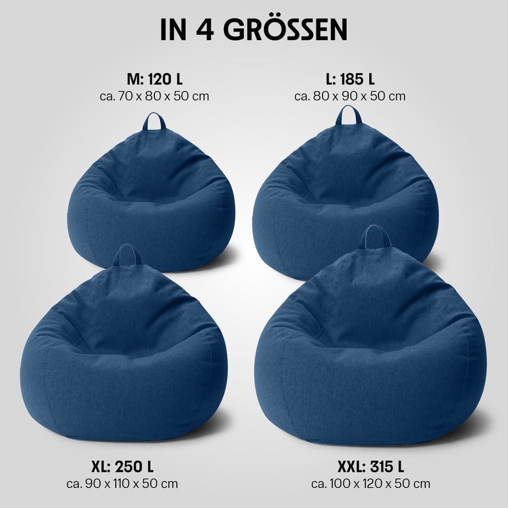 Urbanara Sitzsack Indoor Sitzsack Round M 120 l - XXL Sofa Sessel, ideal zum Pouf Hocker, EPS Perlen Bean Bag Sitzkissen mit Füllung, Lounge Bodensofa waschbar – Bild 3 von 5