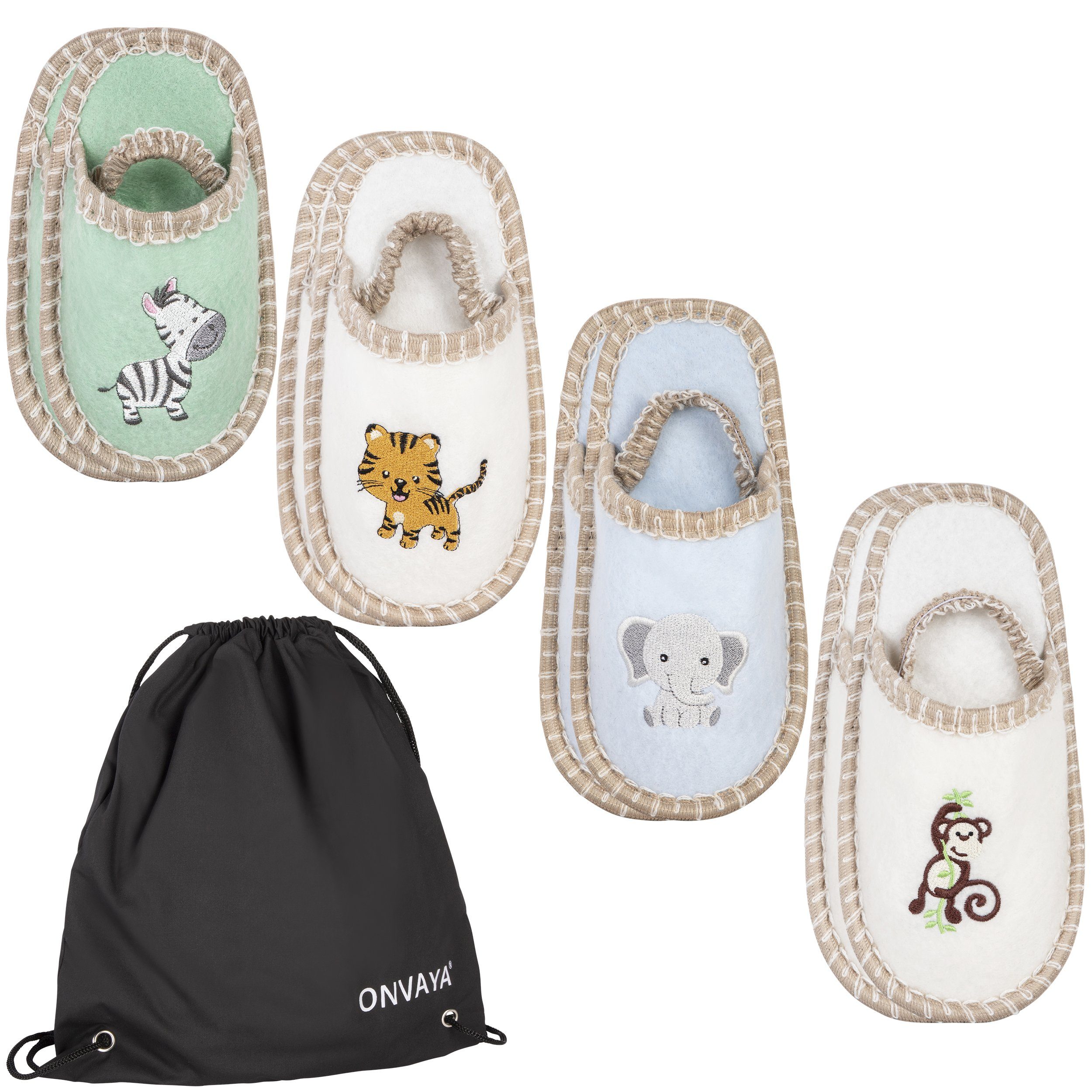 ONVAYA Kinder Pantoffel-Set aus Filz, Gr. 23-34, ABS Sohle Hausschuh (5-tlg)