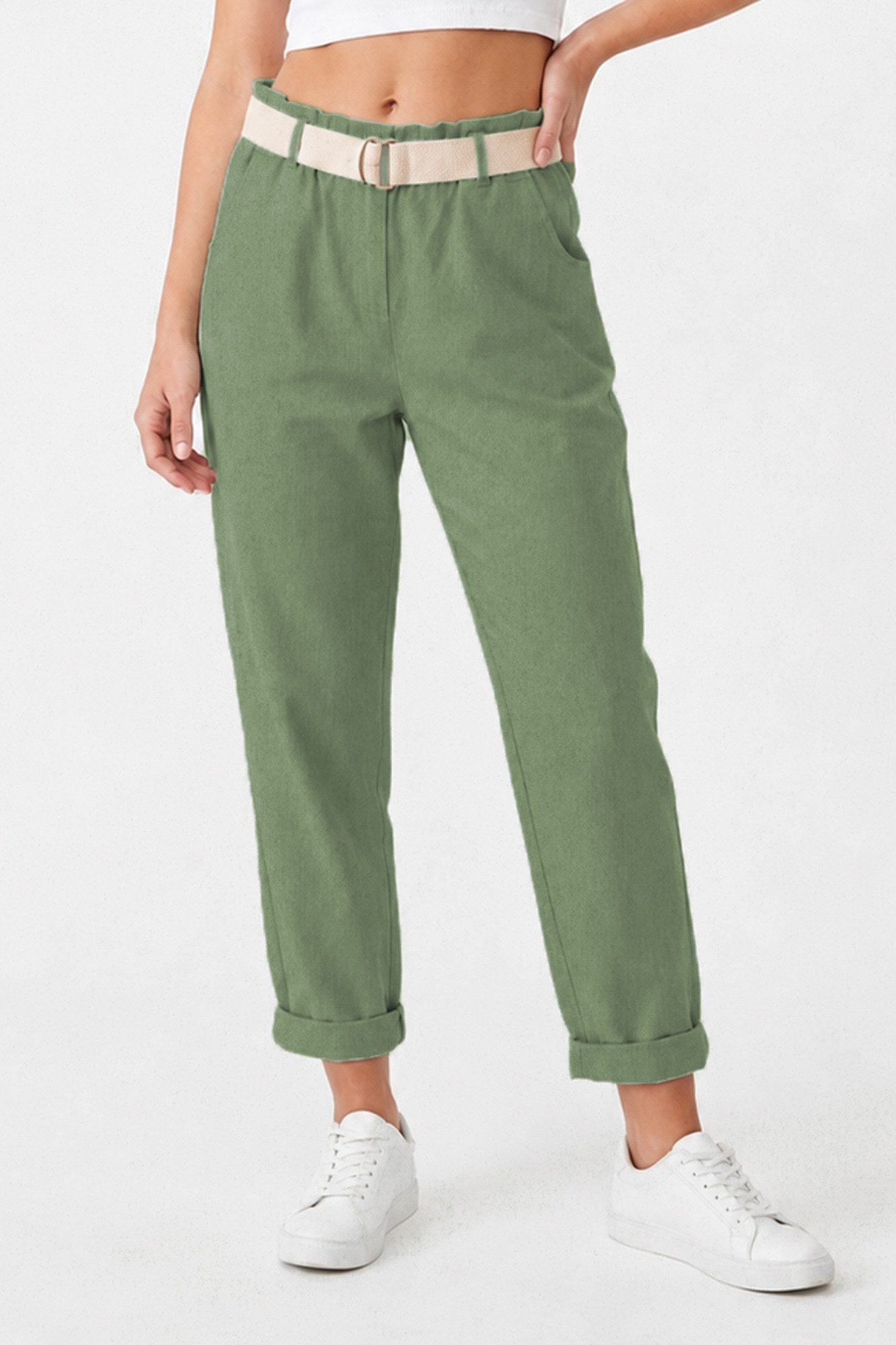 Kendindza Collection Stretch-Hose Damen Chino Hose Stretch mit Gürtel Stoffhose Damen elegant Loose Fit Weiches Material - Loose Fit - weiter geschnitten - Gürtel inkl