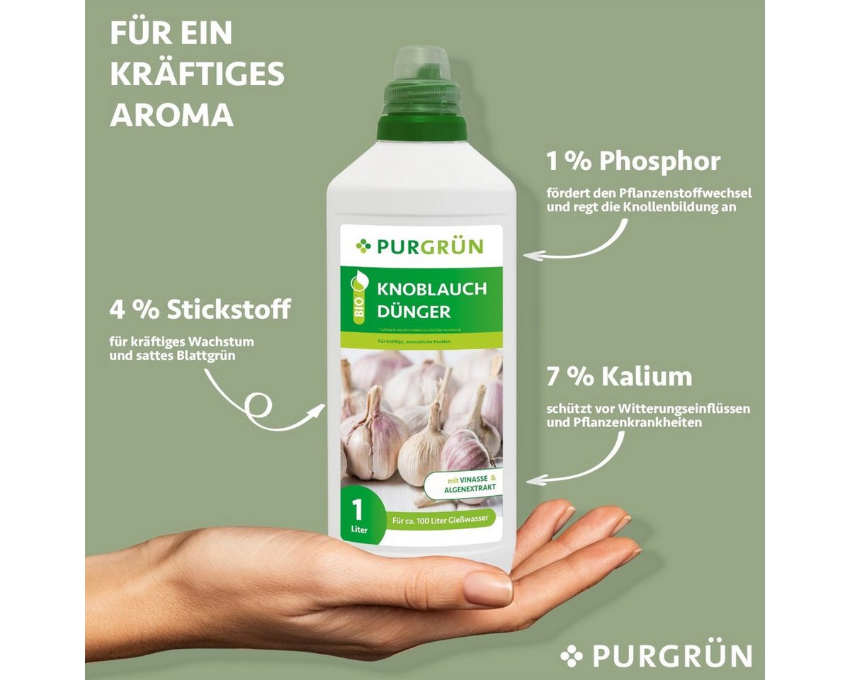 Thumbnail - Purgrün Gemüsedünger Purgrün Bio Knoblauch Dünger, NPK 4+1+7, Algenextrakt, 1 Liter, Flüssigdünger, extra Kalium für aro...