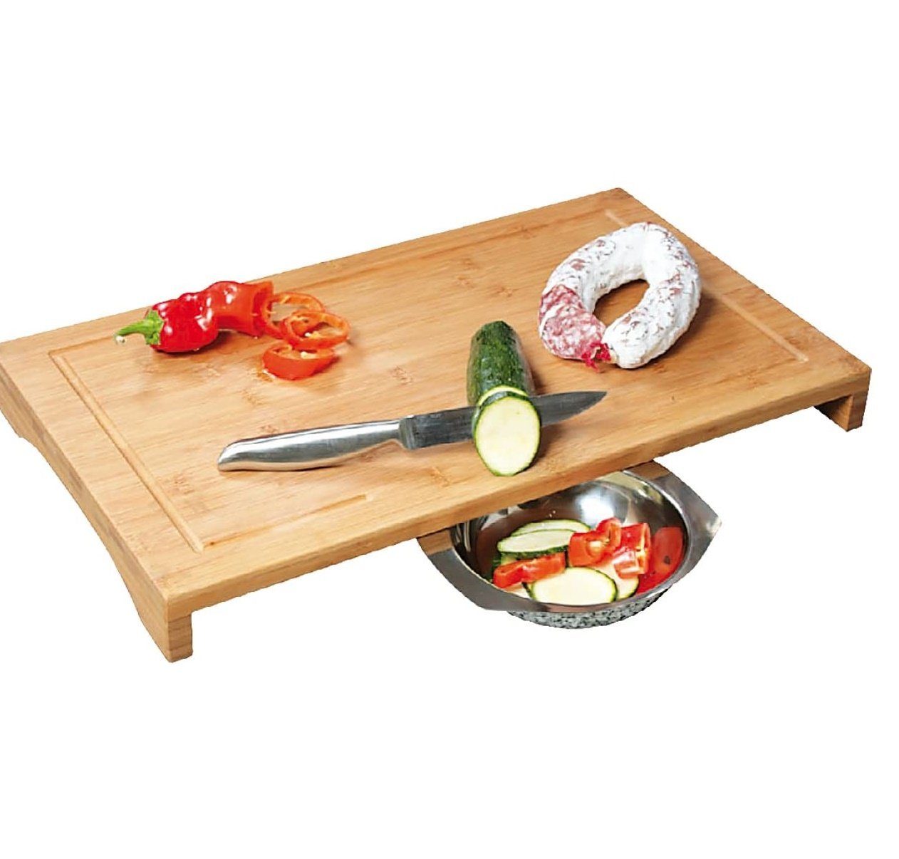 Kesper Schneide- und Abdeckplatte Schneide- und Abdeckplatte aus Bambus, 54 x 28 x 4 cm, mit Saftrinne, Bambus, (1 tlg), robust, vielseitig als Schneidunterlage oder Servierbrett