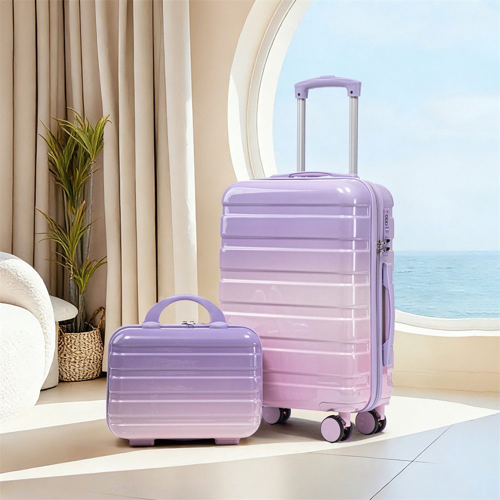 REDOM Kofferset Spinner-Kofferset, 4 Rollen, (mit Seitenhandgriffen, Schutzfüßen – Integriertes Zahlenschloss & 14" Kosmetiktasche, 2 tlg)