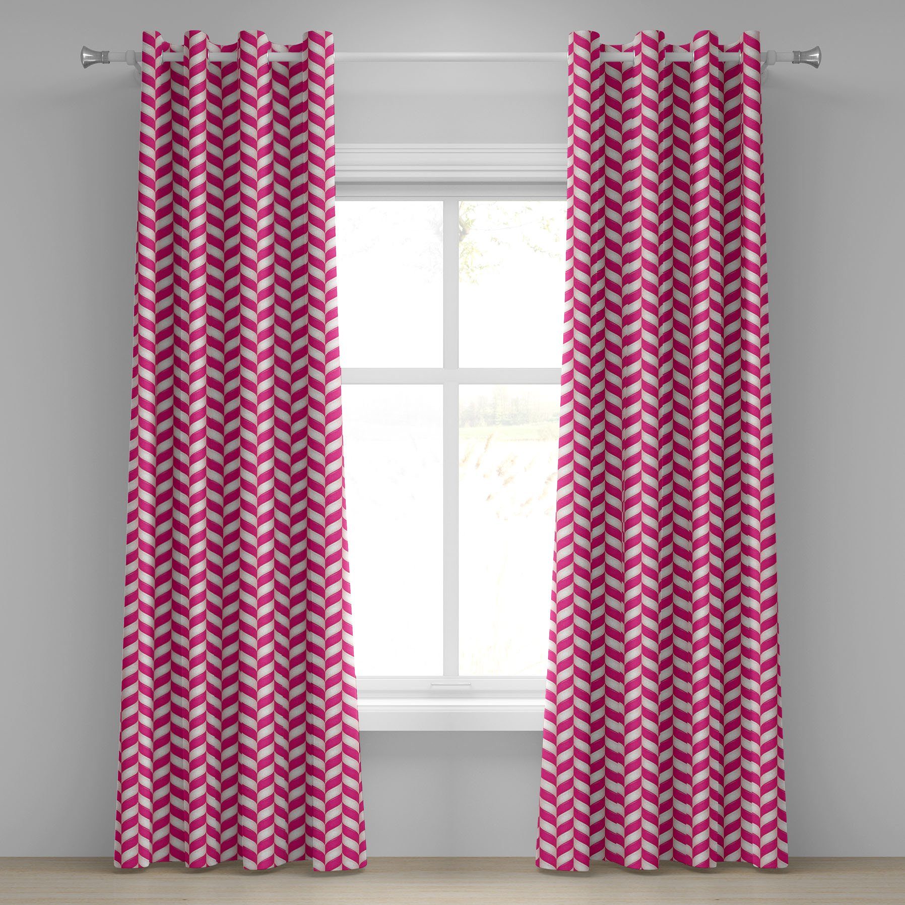 Dekorative Linien Weiß, Gardine Schlafzimmer rosa, Wohnzimmer, Vibrant Abakuhaus, für gewellte 2-Panel-Fenstervorhänge