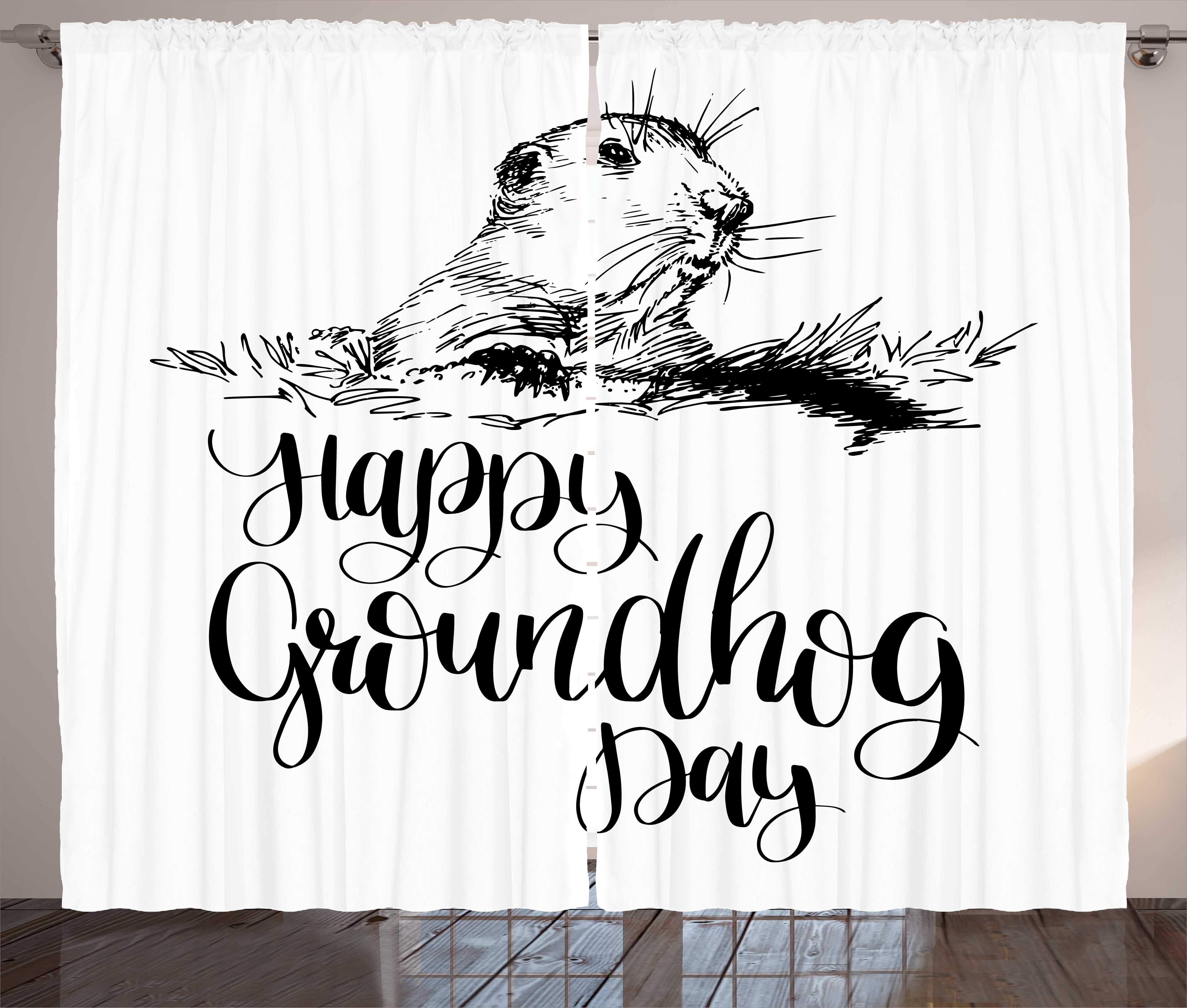 Gardine Schlafzimmer Kräuselband Vorhang mit Schlaufen und Haken, Abakuhaus, Groundhog Day Kalligraphie Murmeltier