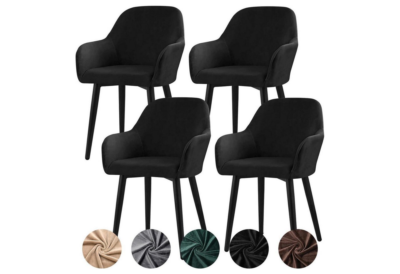 LuxusKollektion Stuhlhusse Stuhlhussen Stretch Samt 4er Set Armlehnen Schwarz 4-Pack Large