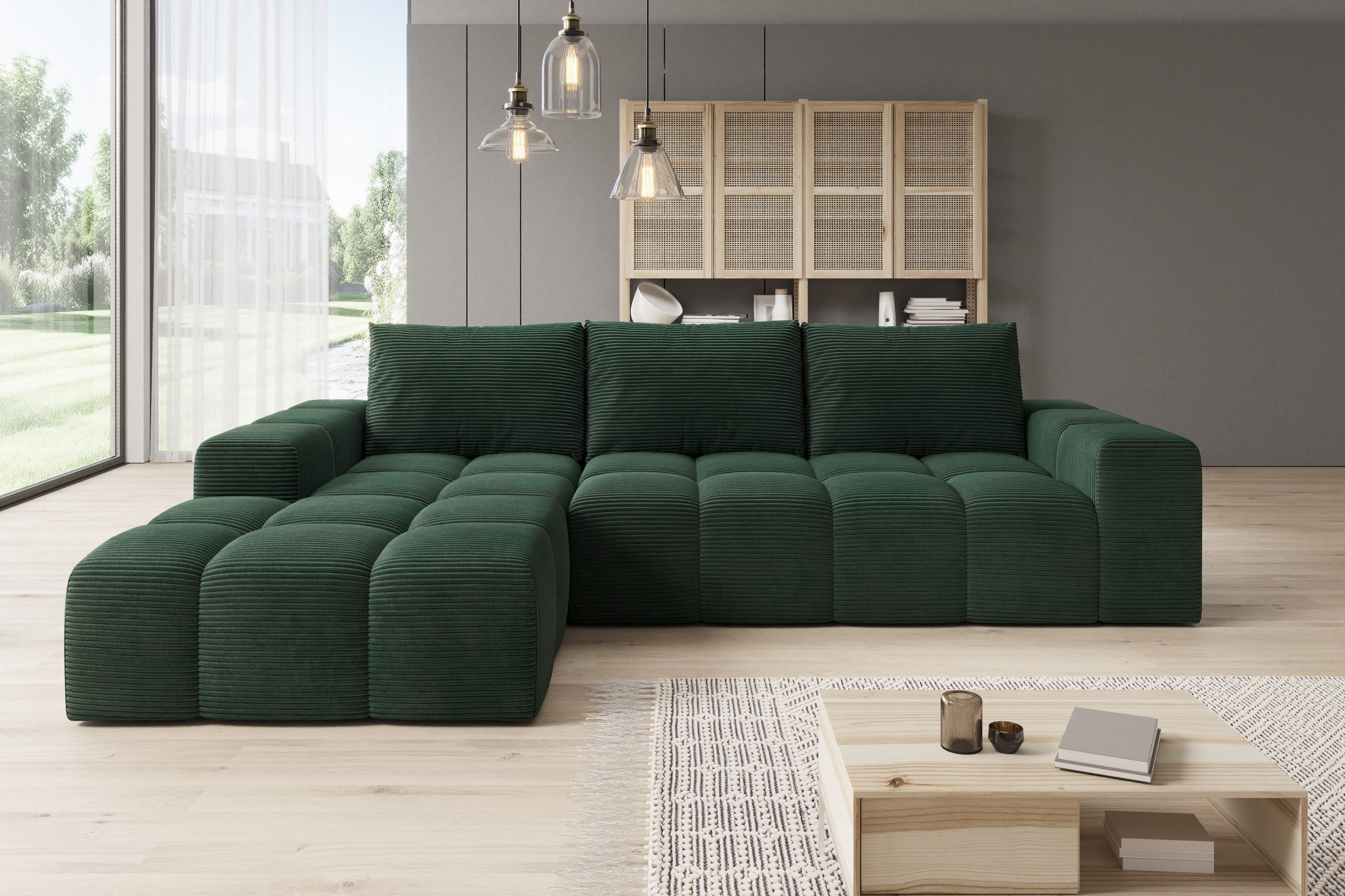 PROMETO Möbel Ecksofa Cento Couch L-Form,Sofa Links/Rechts Teddy-Bouclé, Web oder Cord-Stoff